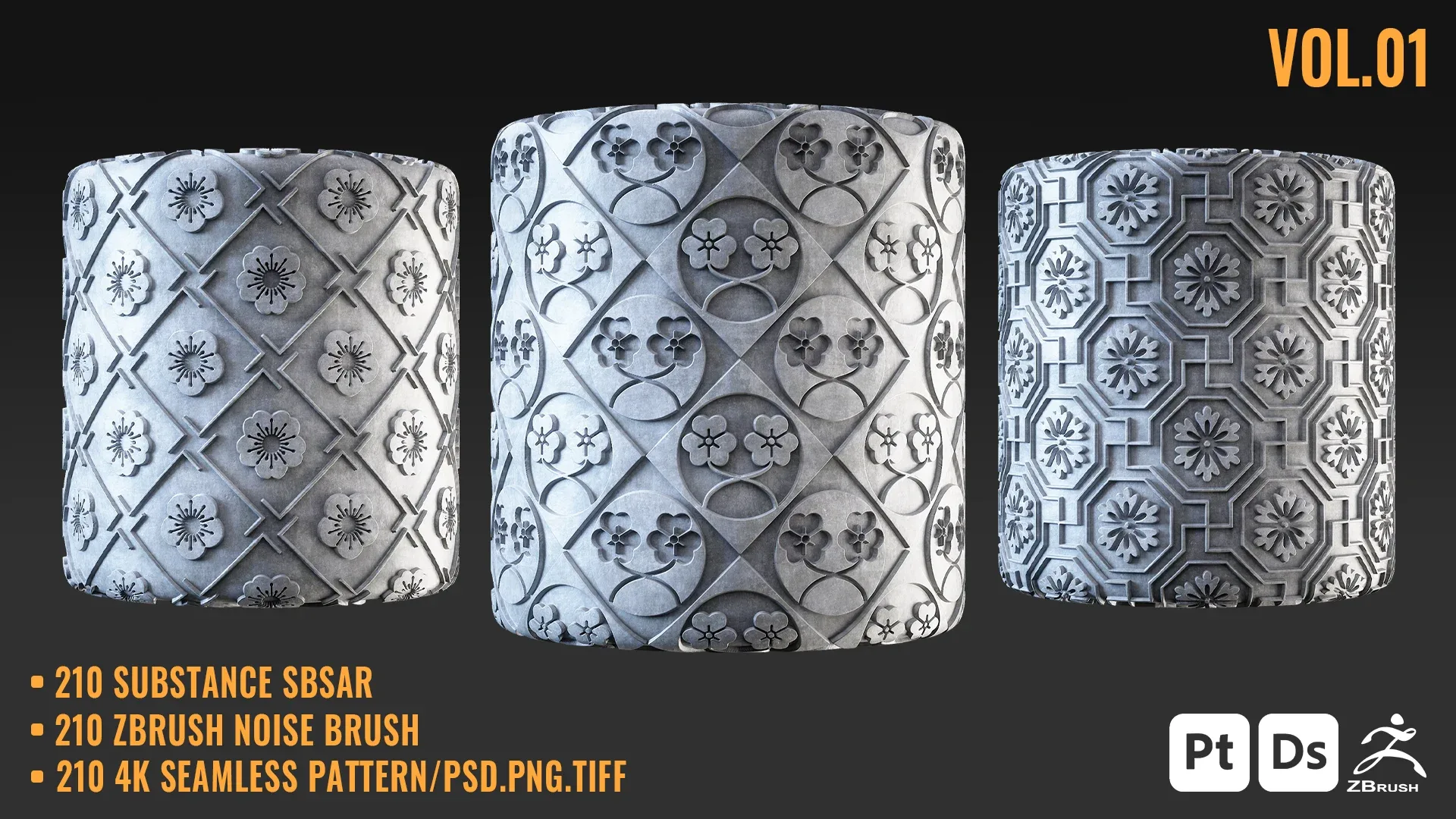 210 JAPANESE SEAMLESS PATTERN + SBSAR & ZBRUSH BRUSH - VOL 01