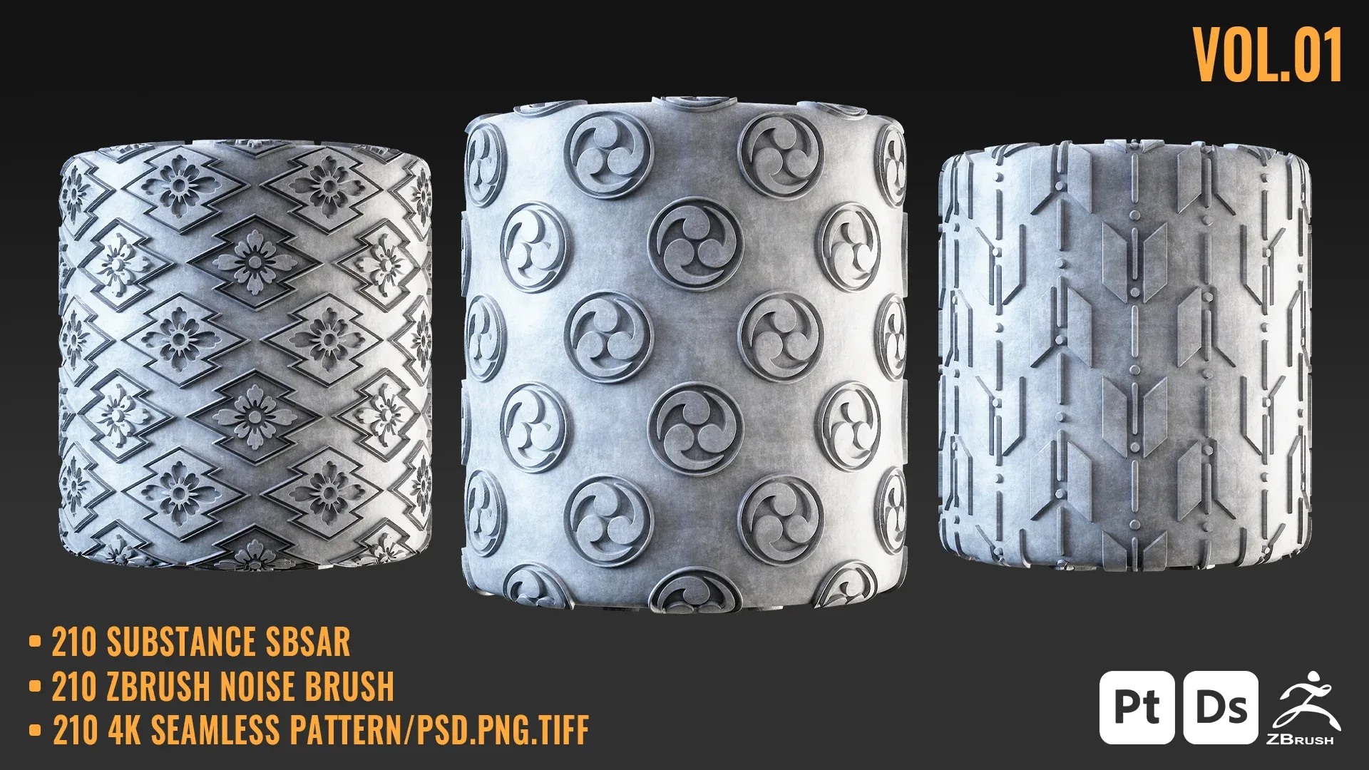 210 JAPANESE SEAMLESS PATTERN + SBSAR & ZBRUSH BRUSH - VOL 01