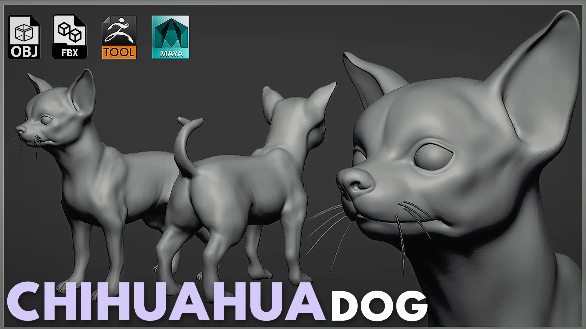 High poly Dog pack - Topology + UV Map