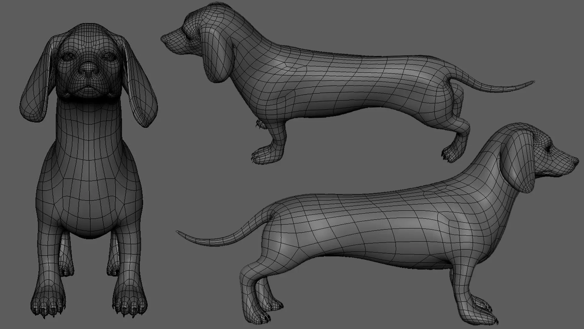 High poly Dog pack Topology + FlippedNormals