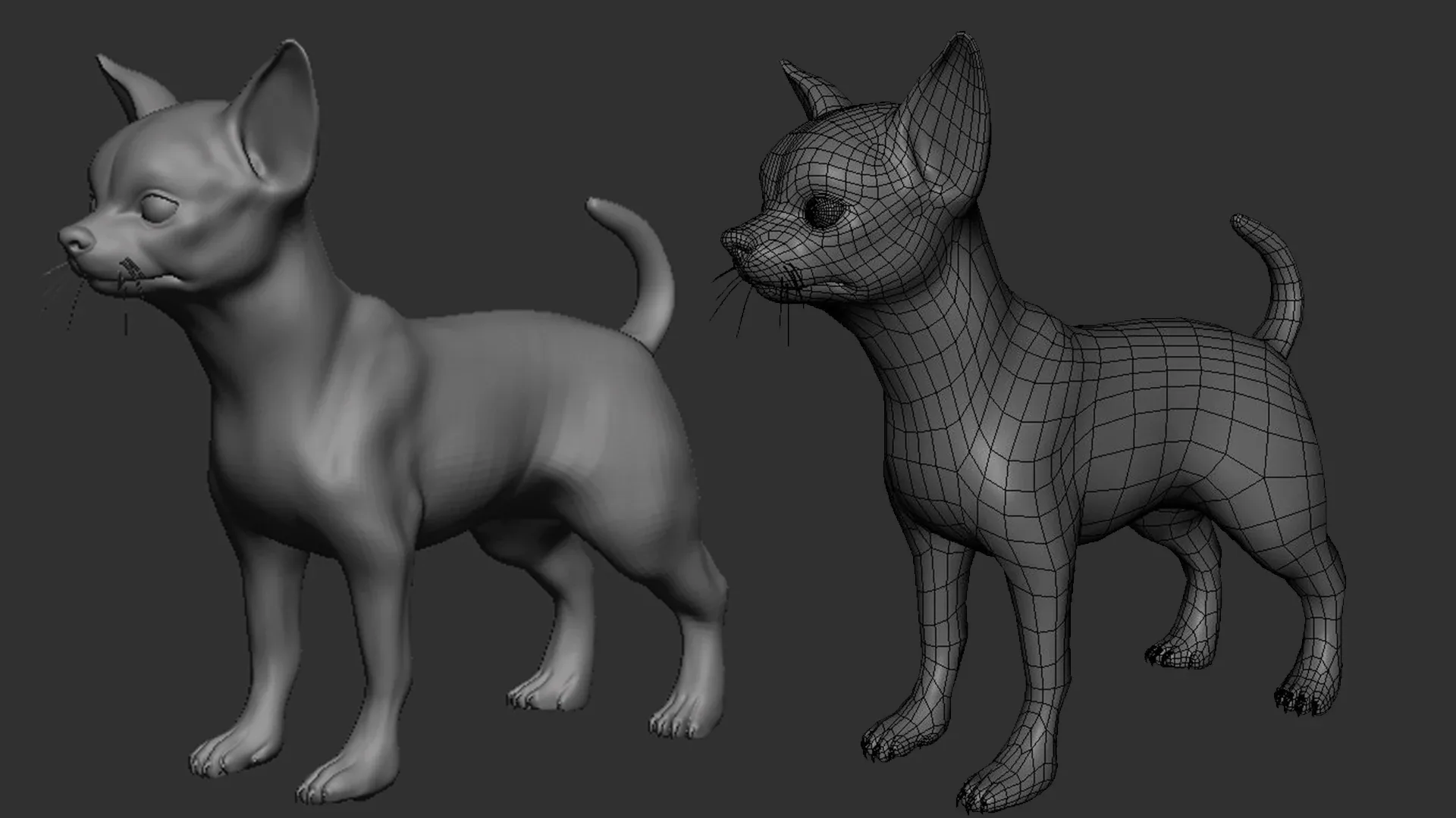 High poly Dog pack Topology + FlippedNormals