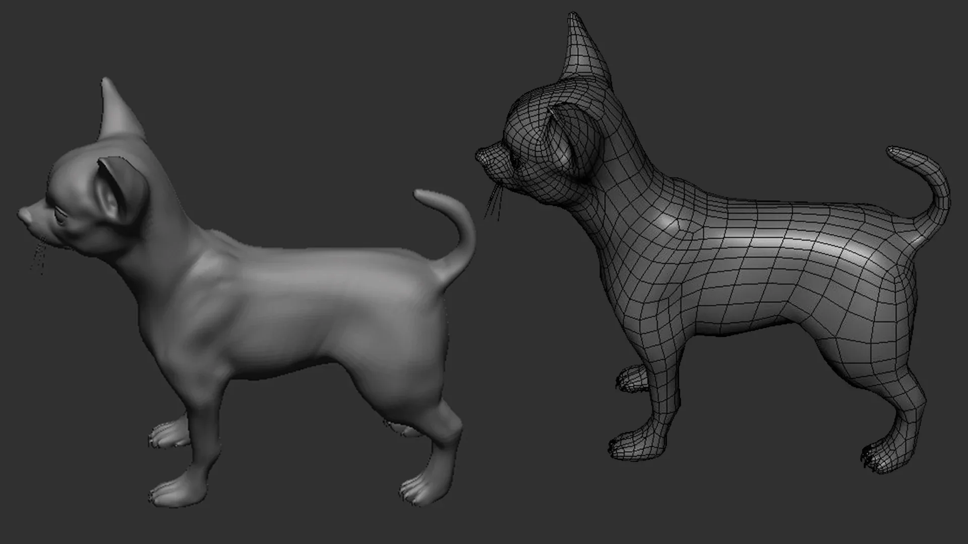 High poly Dog pack Topology + FlippedNormals