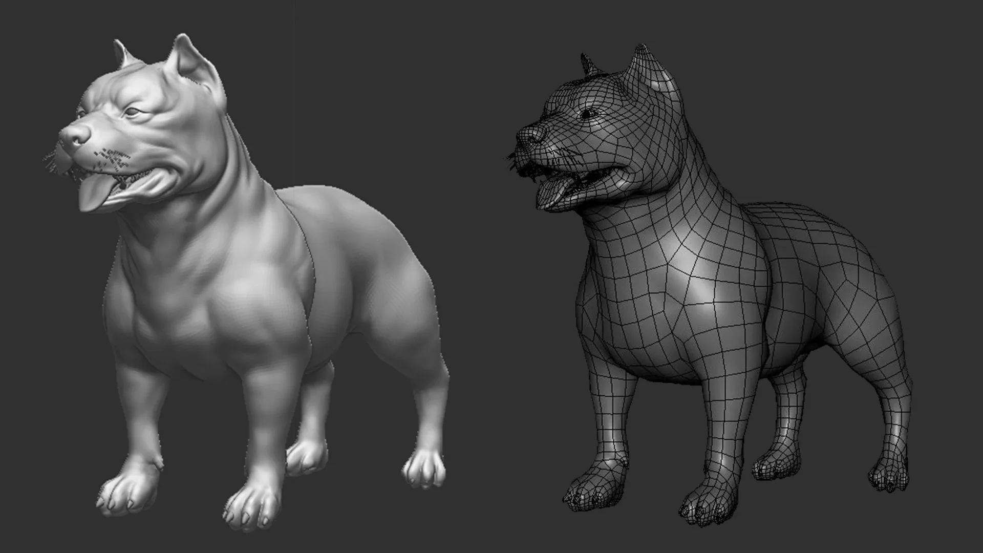 High poly Dog pack - Topology + UV Map