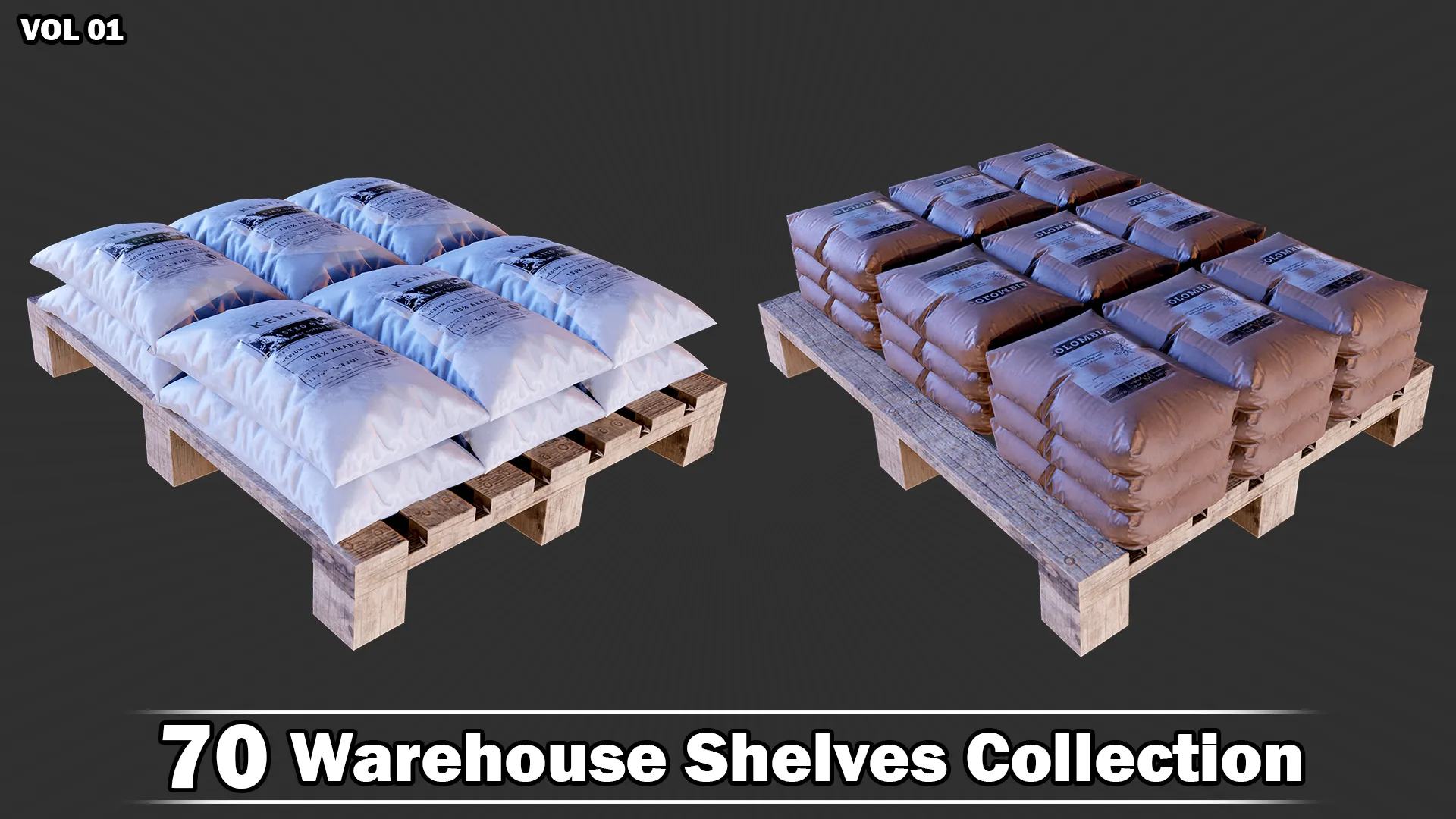 70 Warehouse Shelves Collection Game Ready VOL01