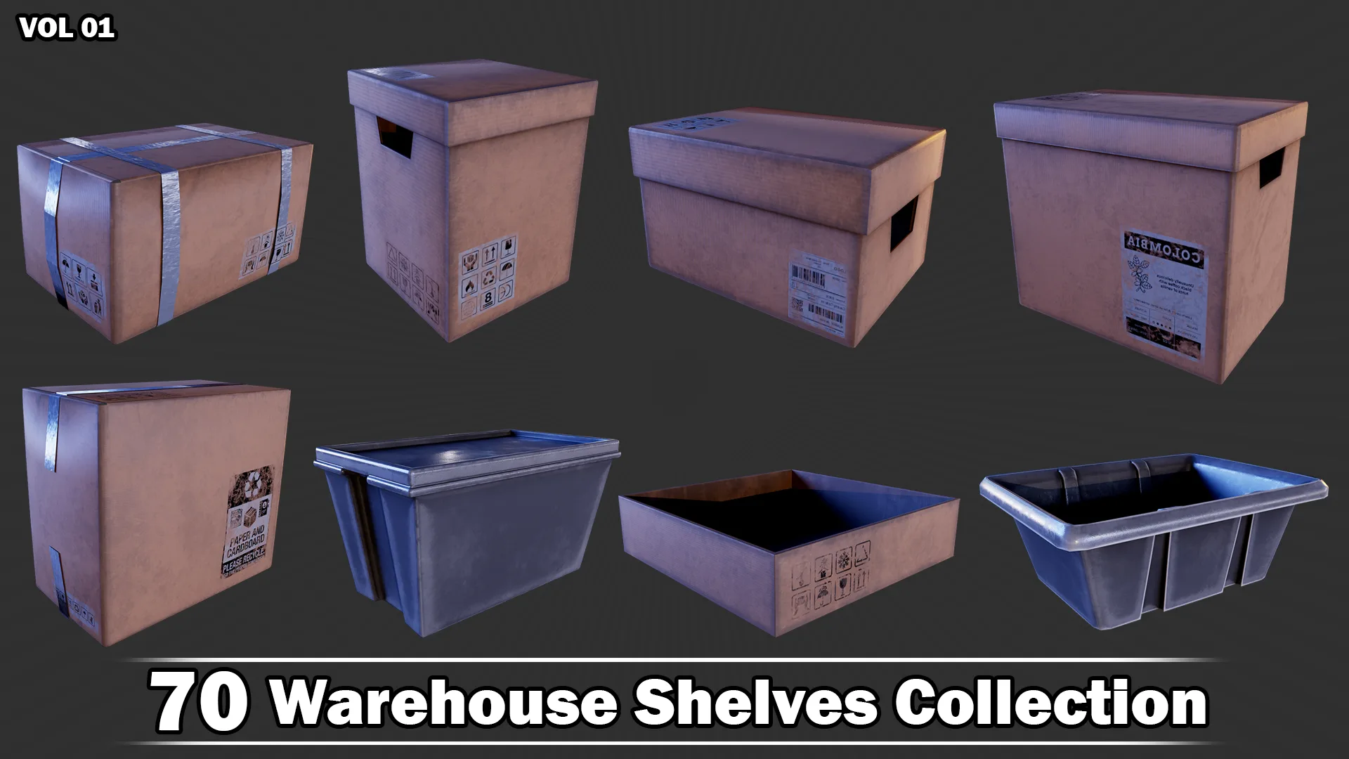 70 Warehouse Shelves Collection Game Ready VOL01