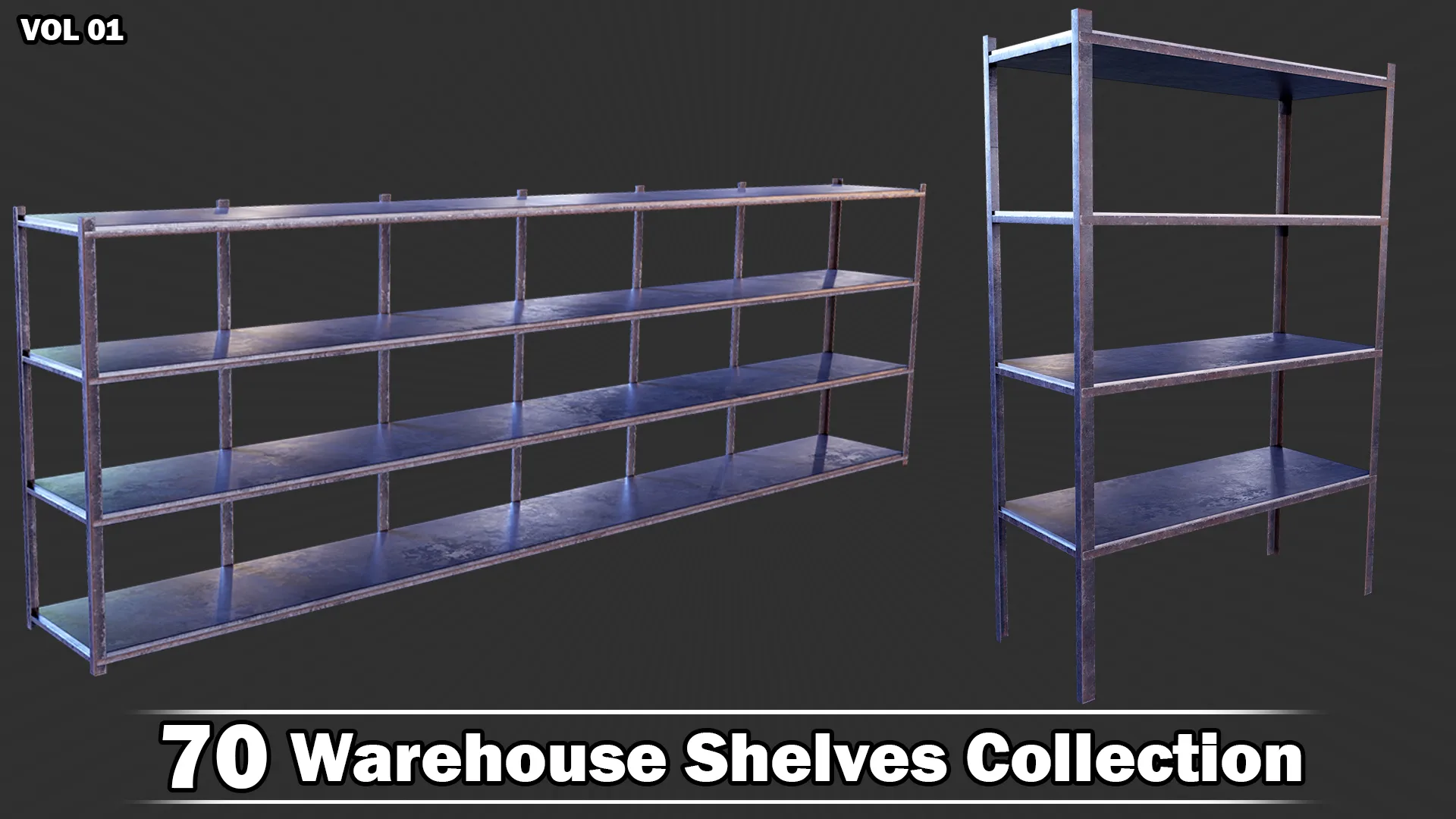 70 Warehouse Shelves Collection Game Ready VOL01