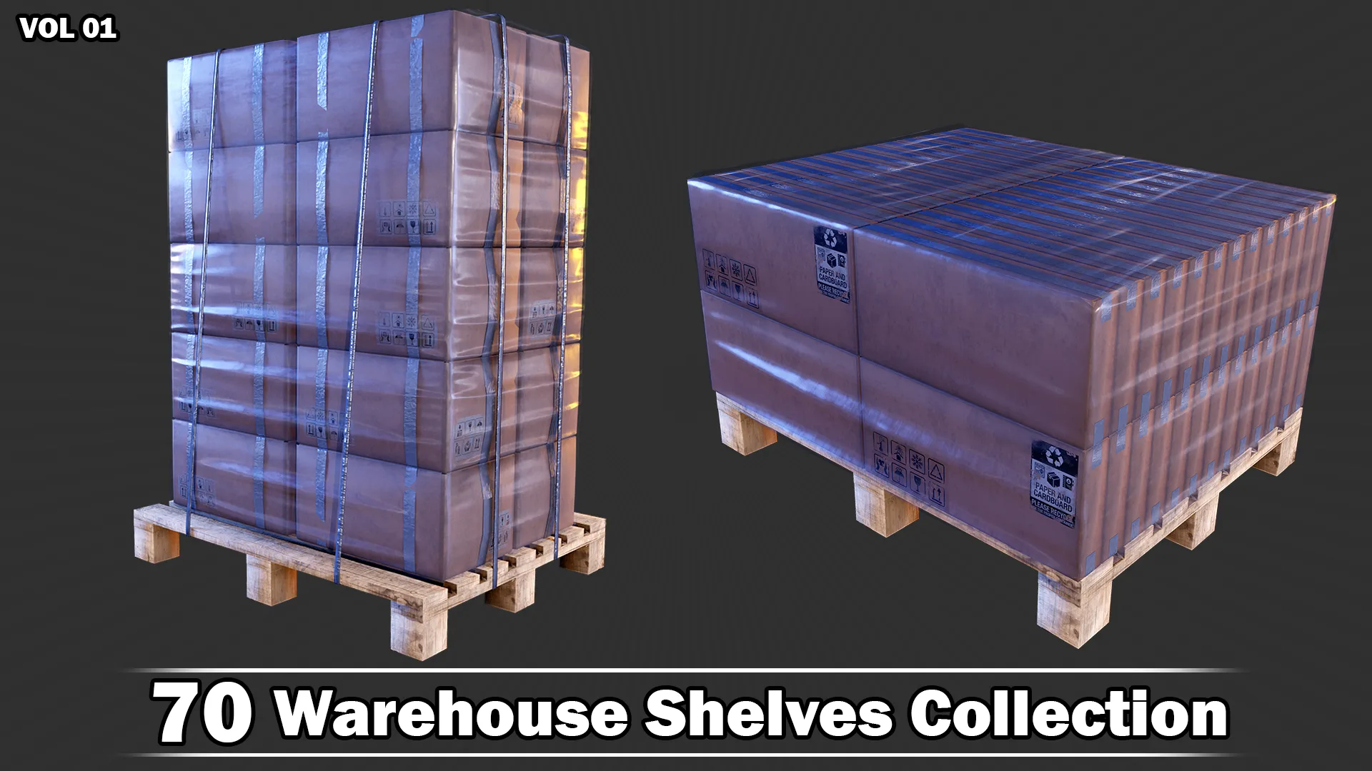 70 Warehouse Shelves Collection Game Ready VOL01