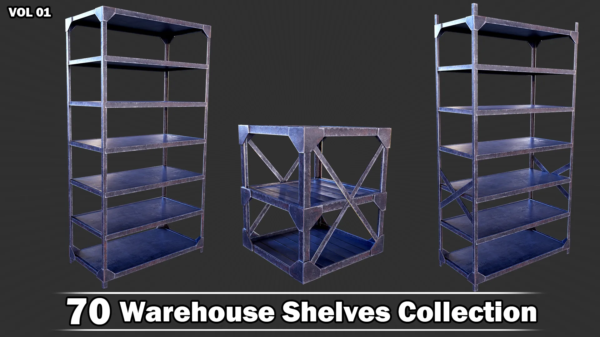 70 Warehouse Shelves Collection Game Ready VOL01