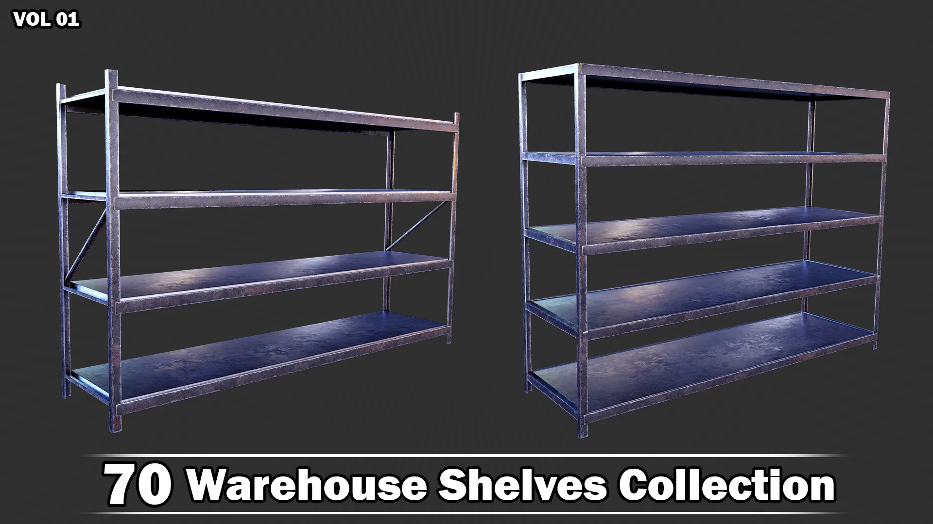 70 Warehouse Shelves Collection Game Ready VOL01