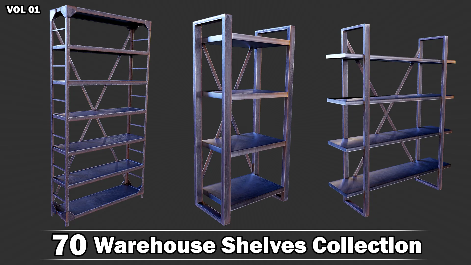 70 Warehouse Shelves Collection Game Ready VOL01