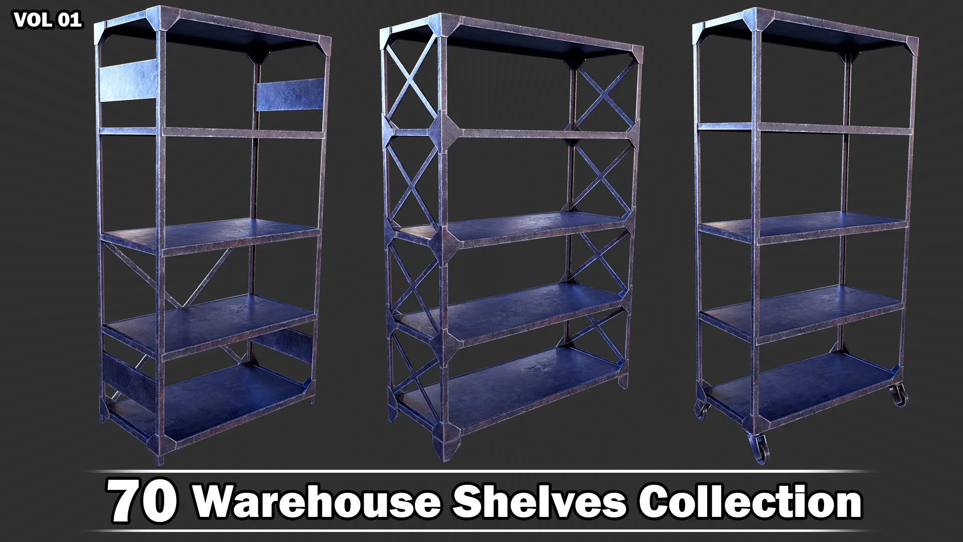 70 Warehouse Shelves Collection Game Ready VOL01