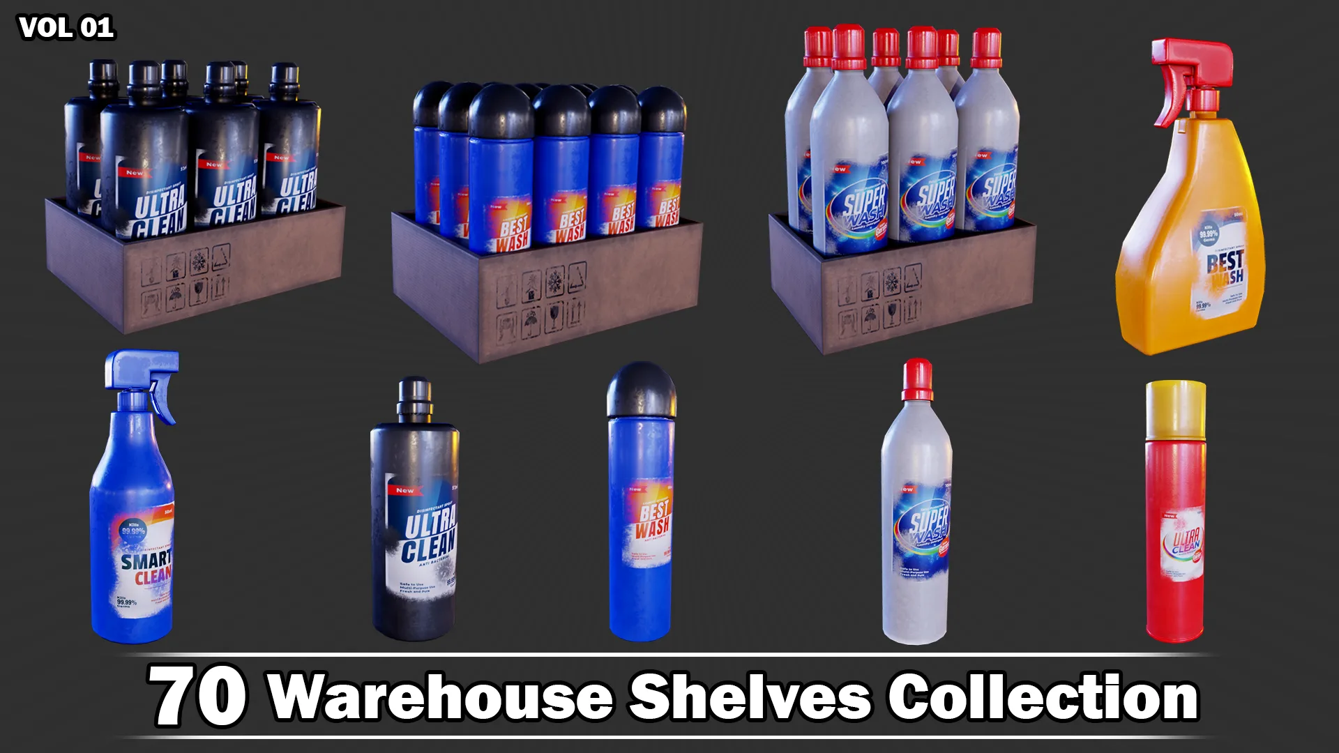 70 Warehouse Shelves Collection Game Ready VOL01