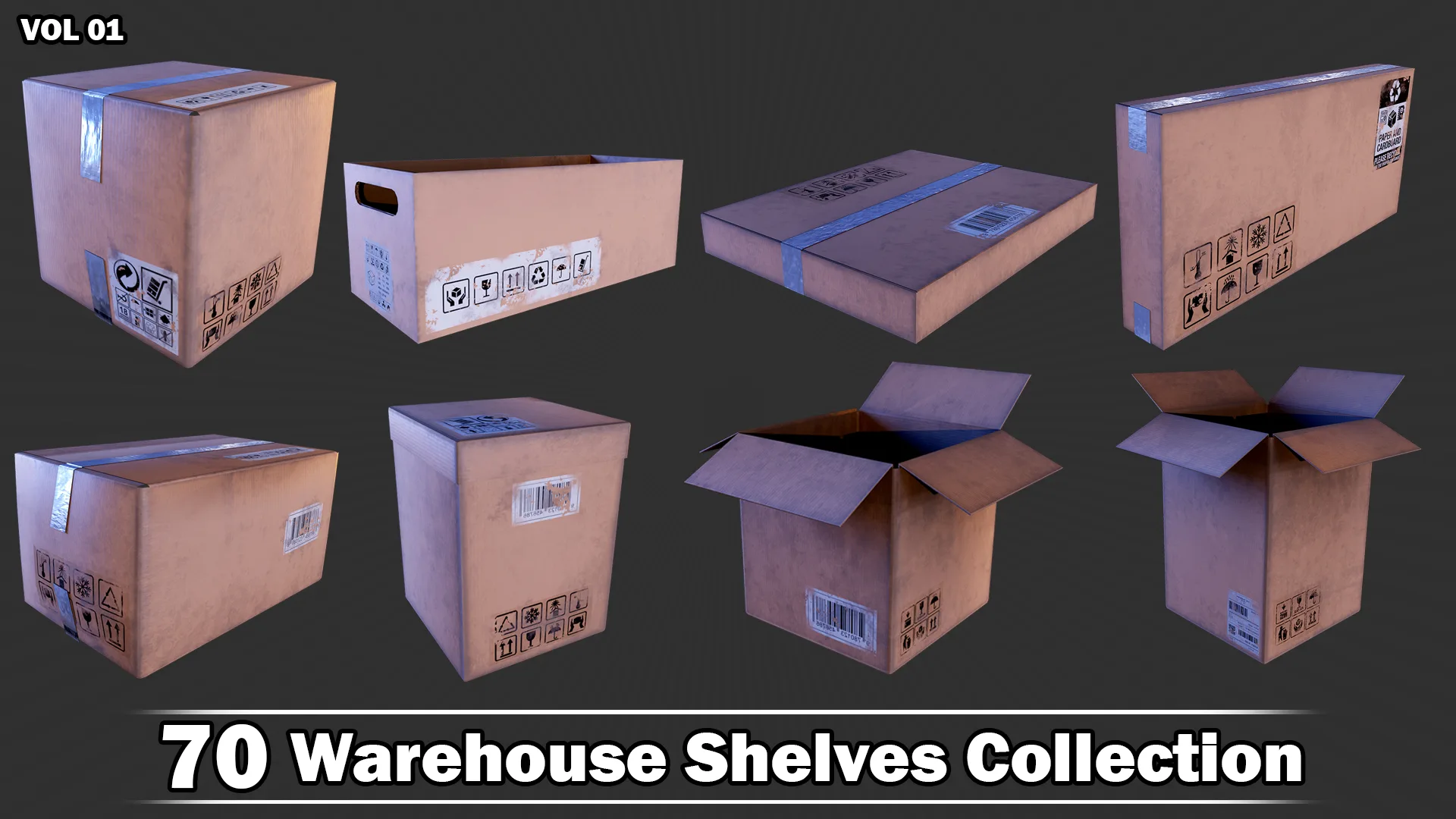 70 Warehouse Shelves Collection Game Ready VOL01