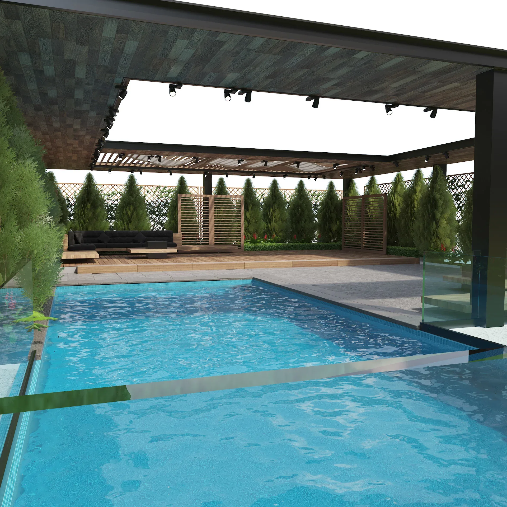 Roof Garden with suspended pool and outdoor furniture