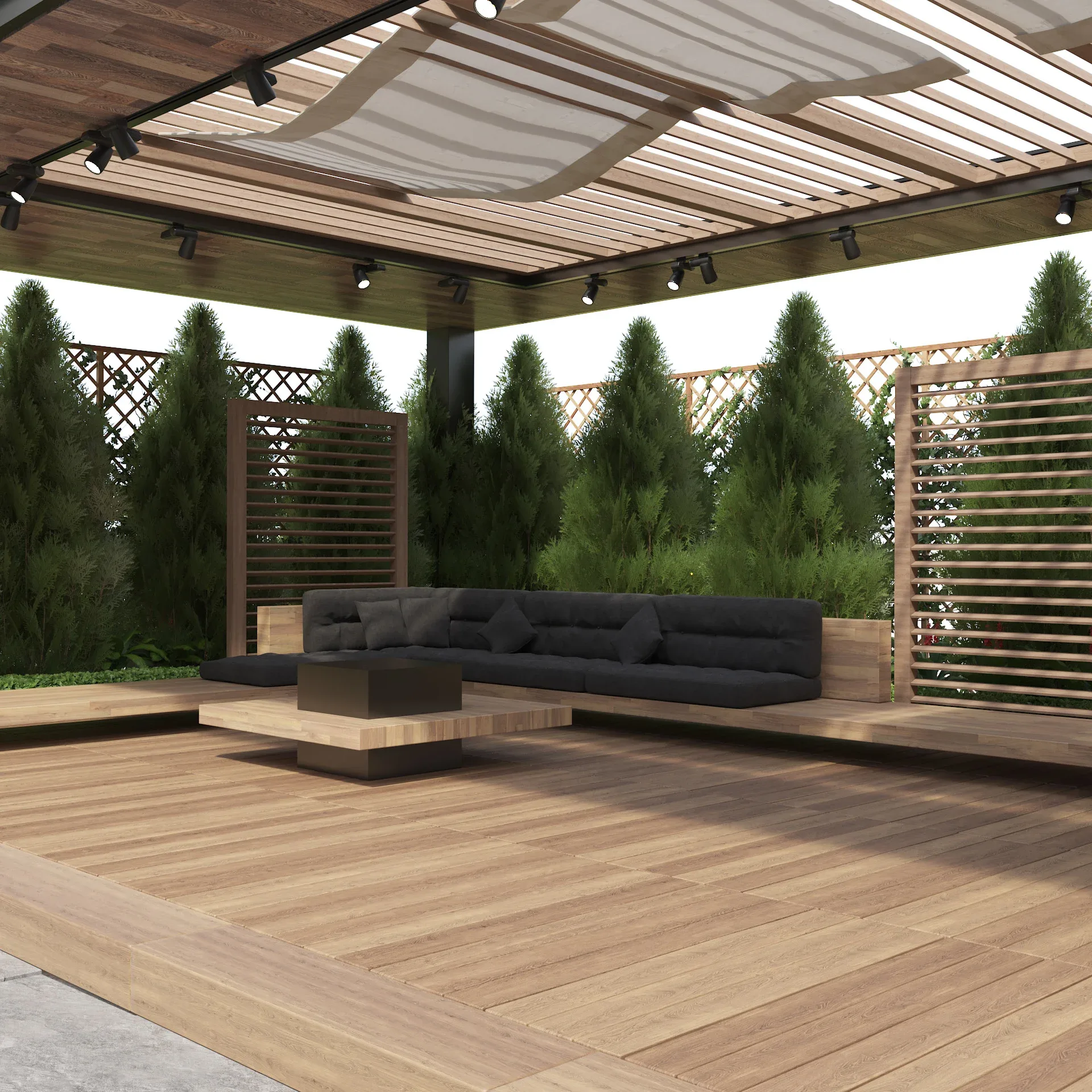 Roof Garden with suspended pool and outdoor furniture