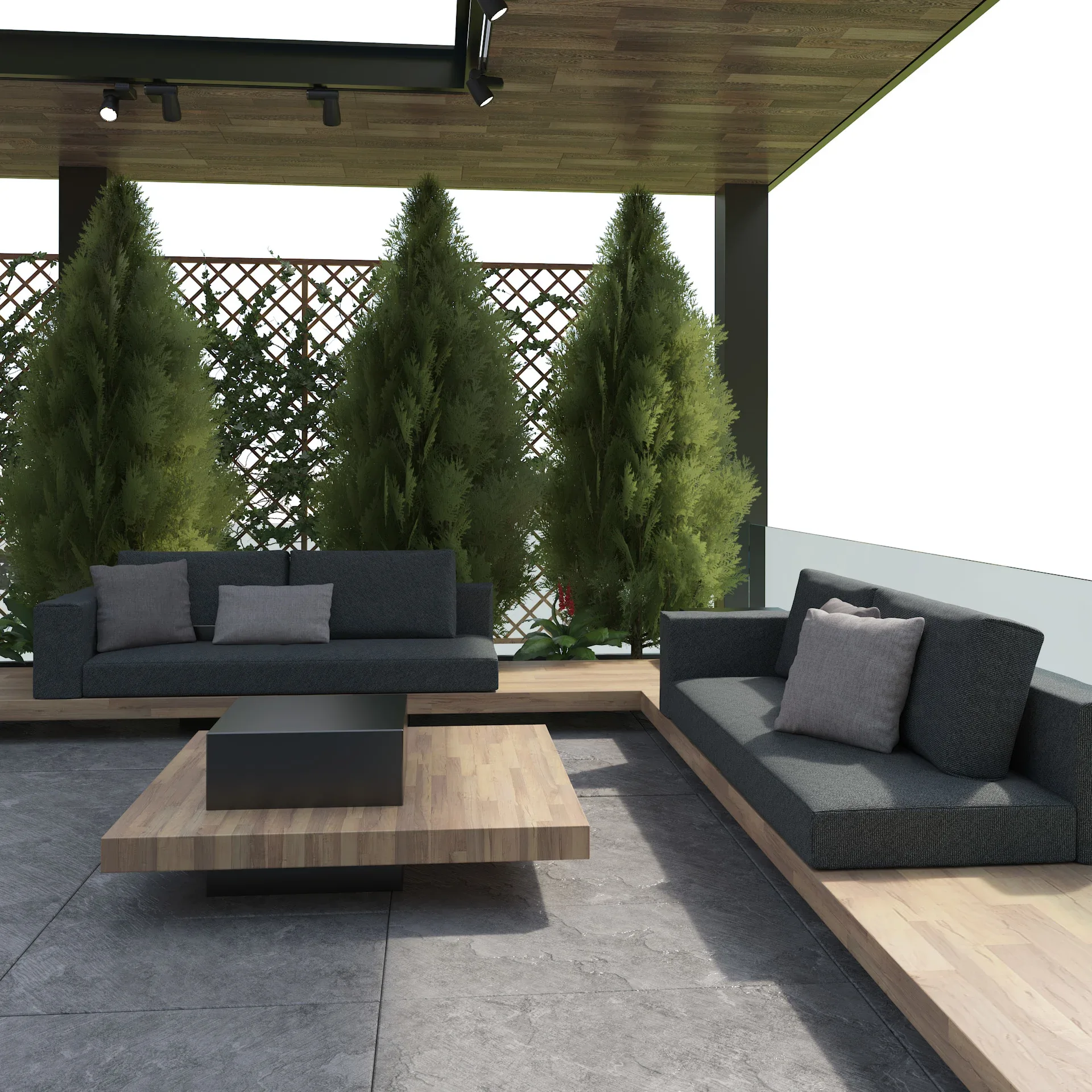 Roof Garden with suspended pool and outdoor furniture