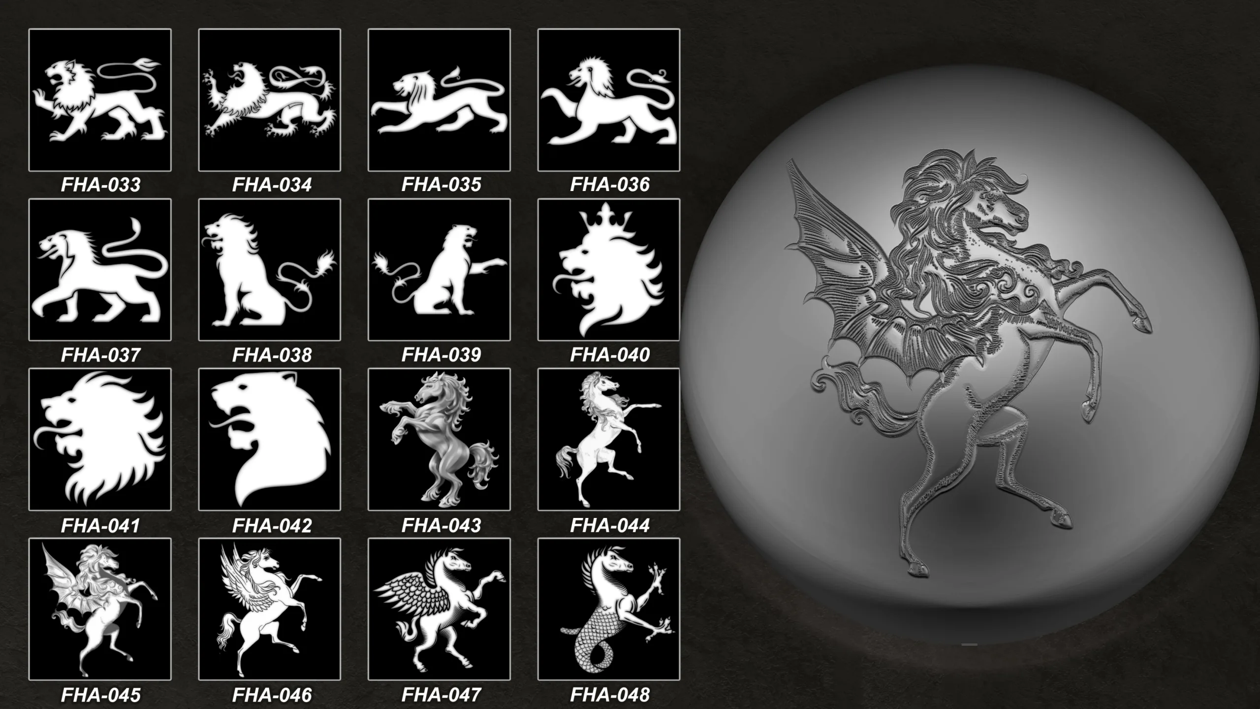 170 Heraldic Animals Symbols/Elements (Alpha,Brush)