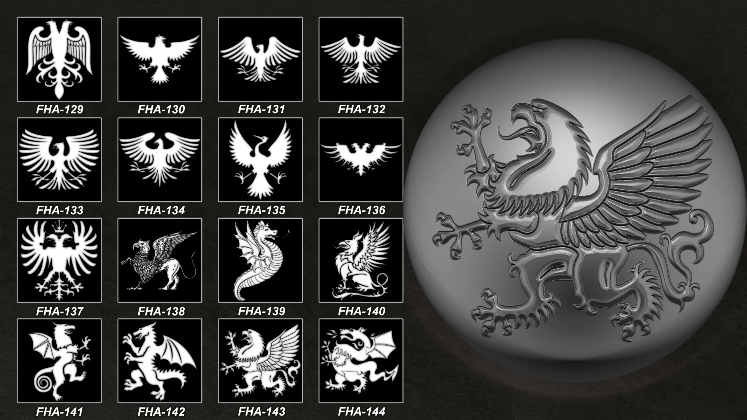 170 Heraldic Animals Symbols/Elements (Alpha,Brush)