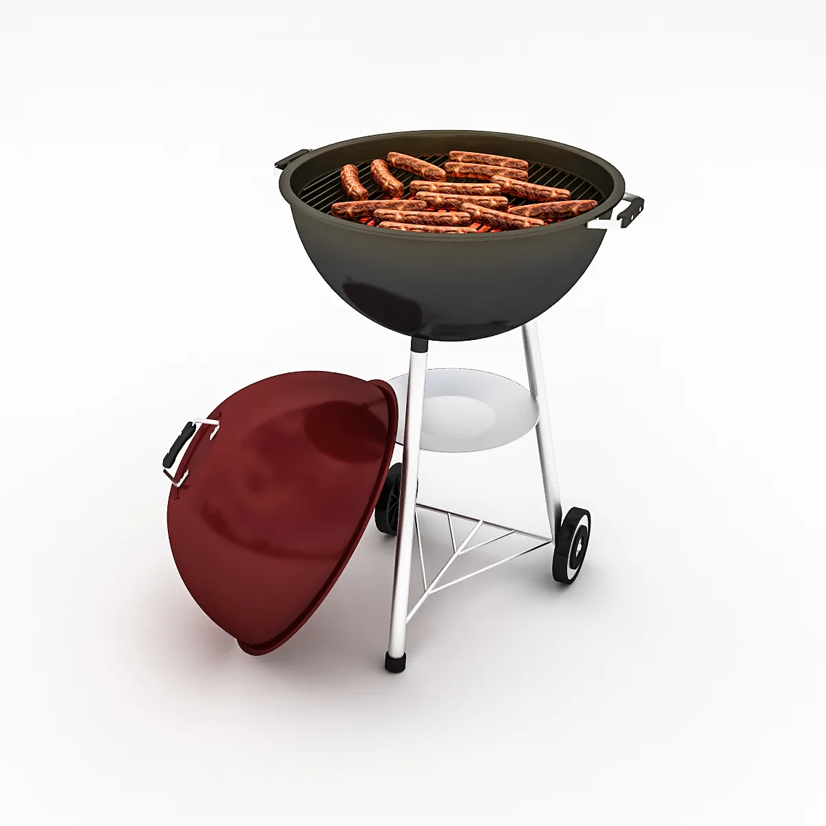 3D Barbecue Model grill with sausages