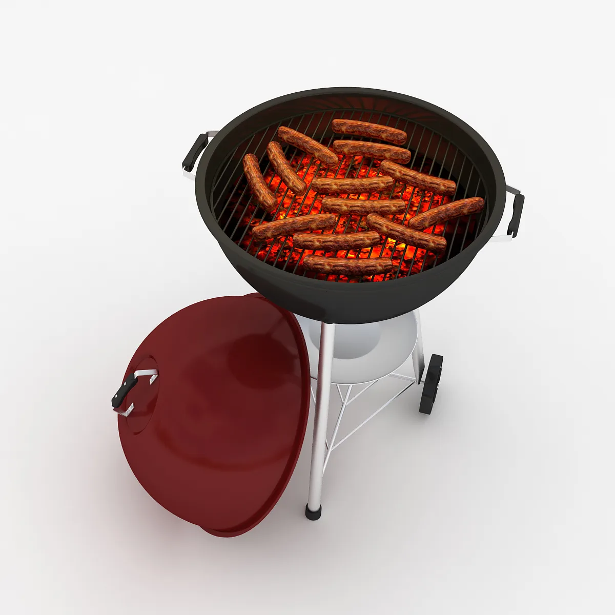 3D Barbecue Model grill with sausages