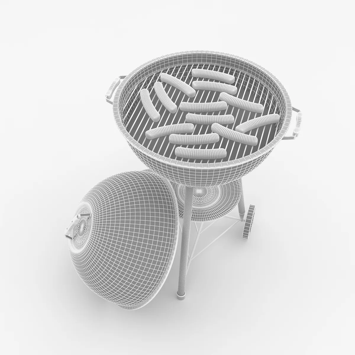 3D Barbecue Model grill with sausages