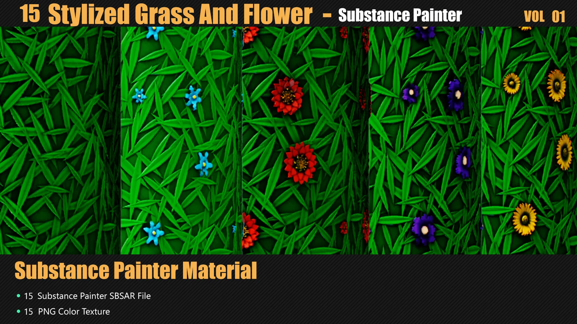 15 Stylized Grass And Flower Materials In Substance Painter