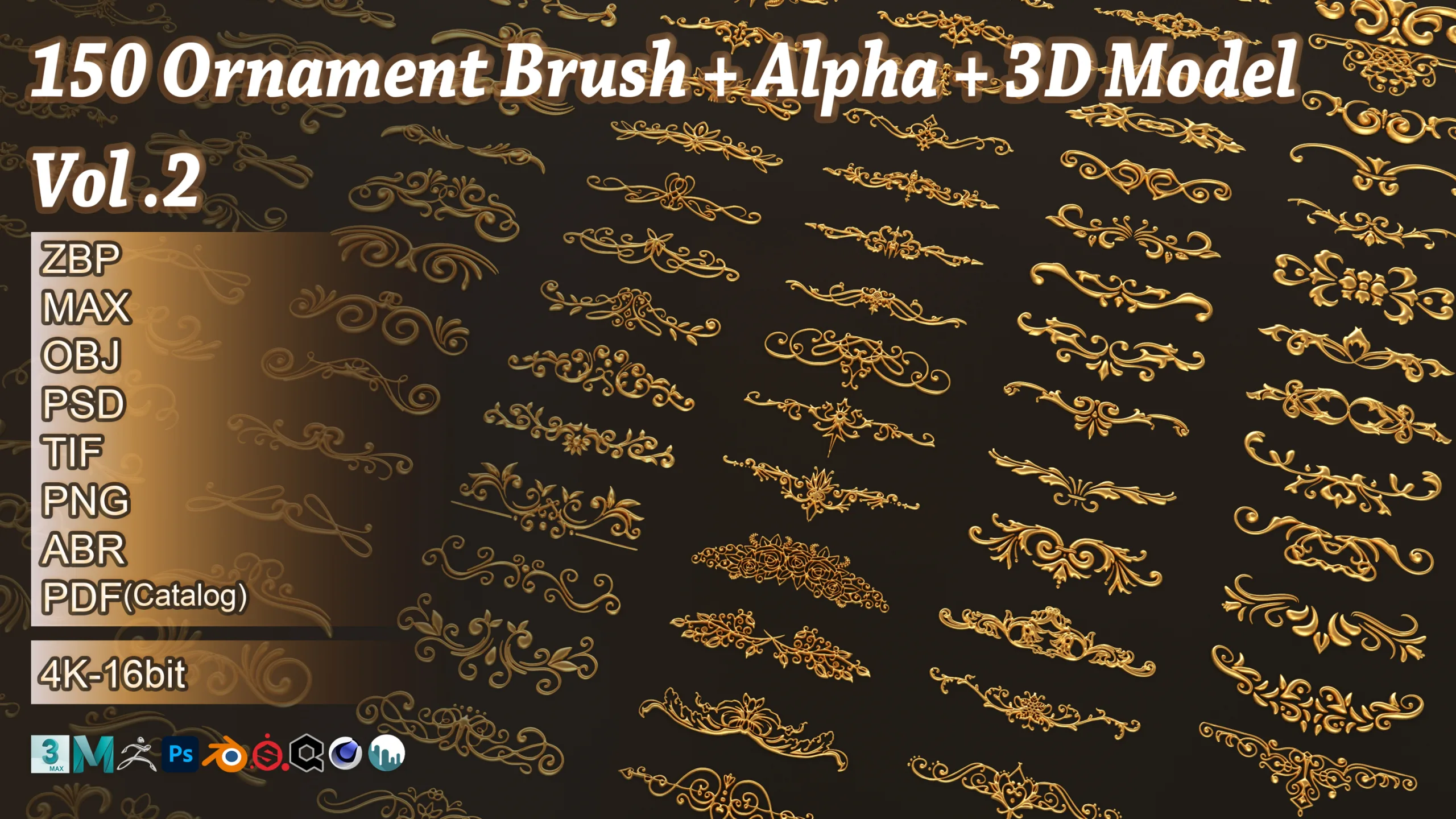 150 Ornament Brush + Alphas + 3D model vol 2 .