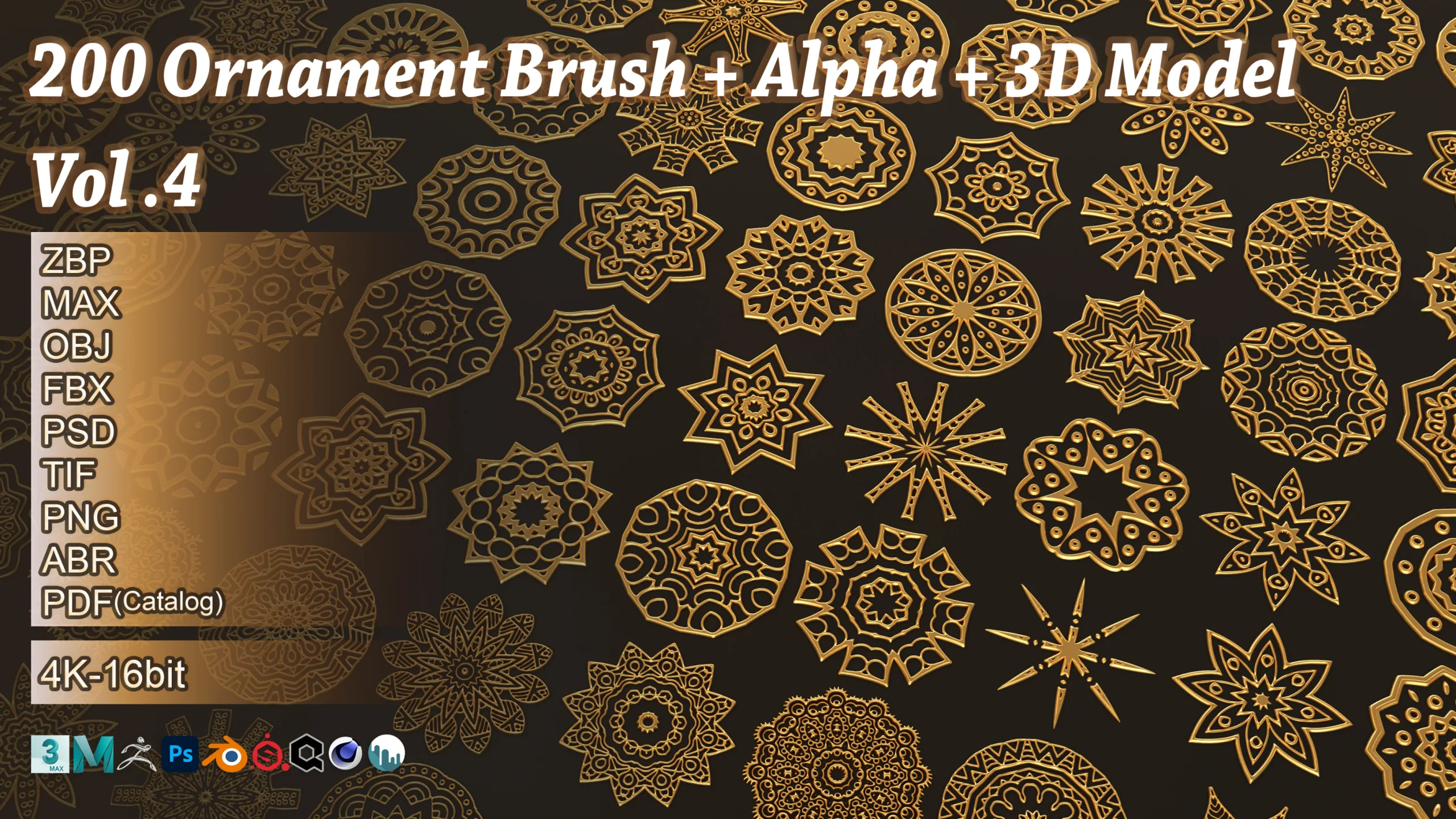 200 Ornament Brush + Alphas + 3D model vol 4 .