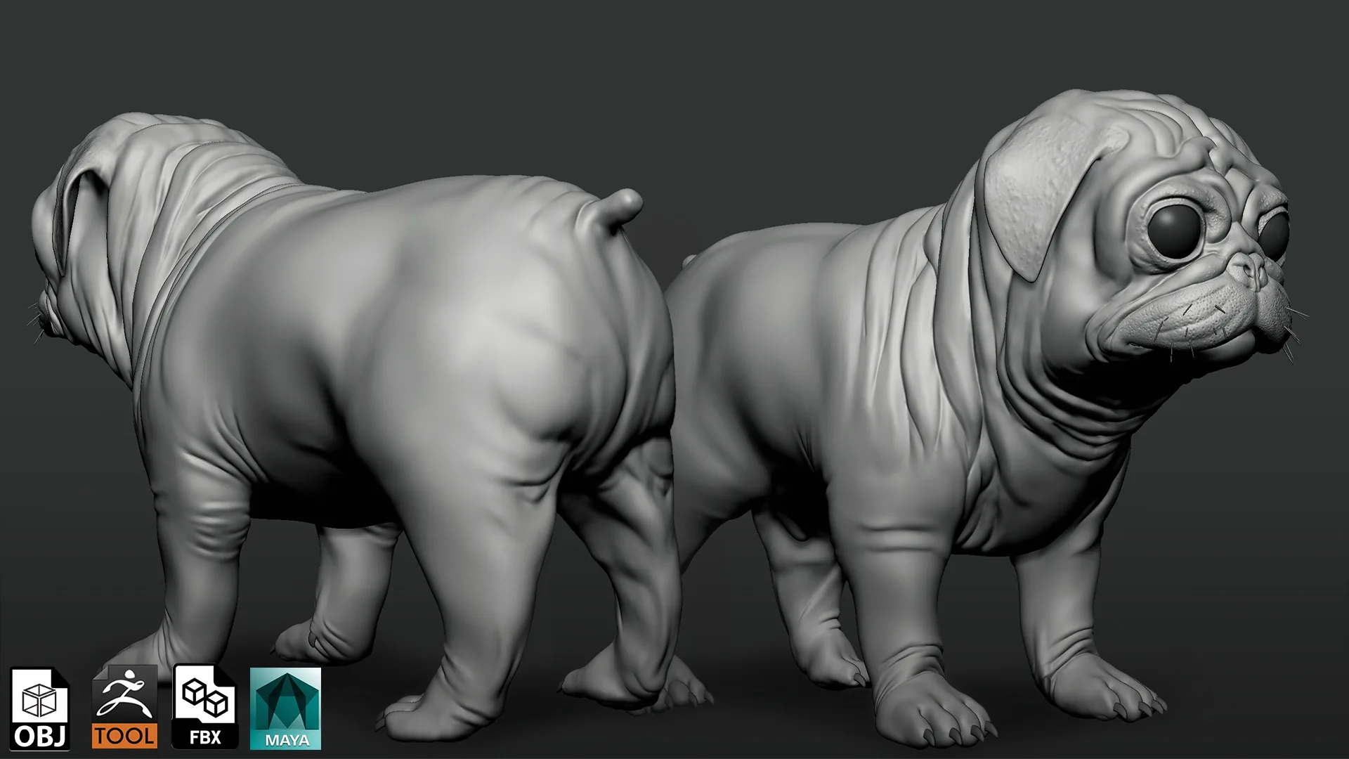 HighPoly Pug Dog - Topology + UV Map