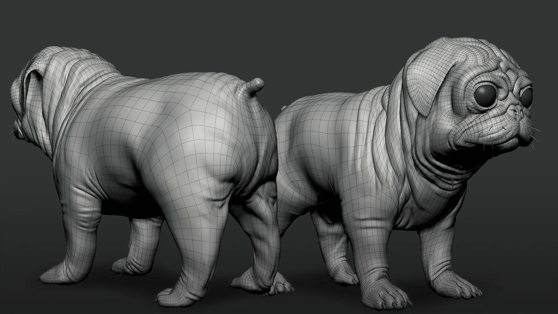 HighPoly Pug Dog - Topology + UV Map