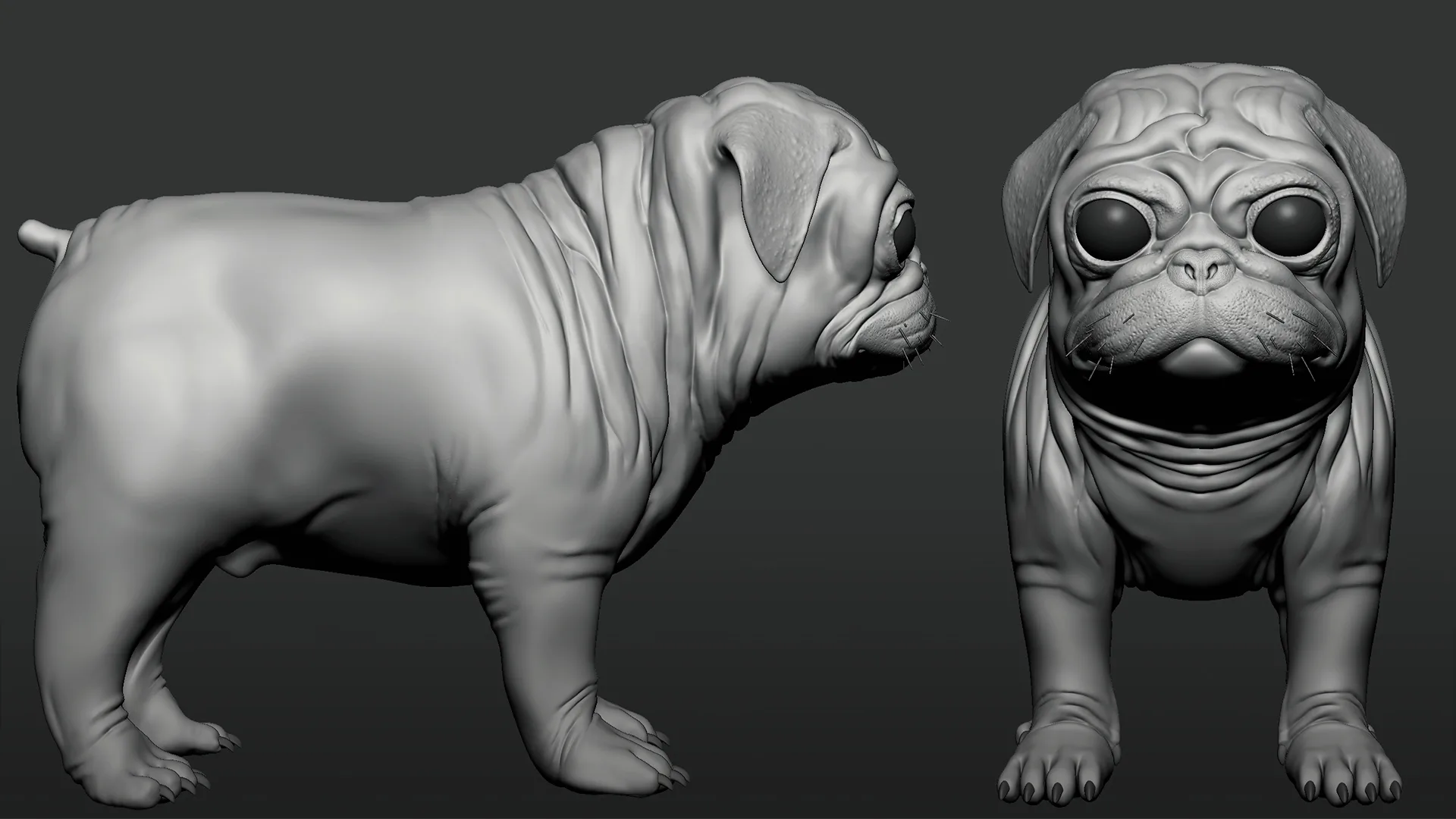 HighPoly Pug Dog - Topology + UV Map