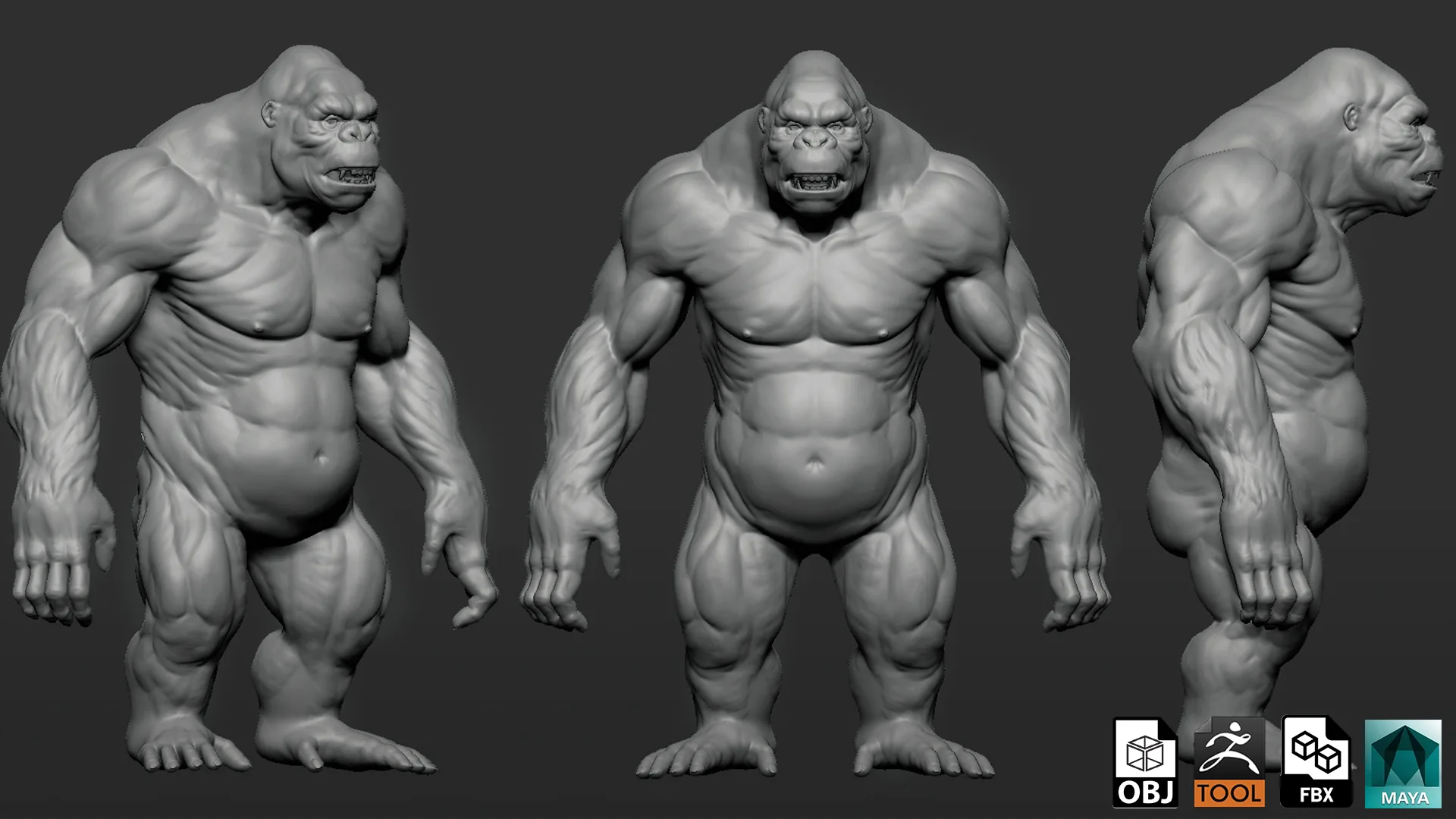 Primate Pack ( Monkey, Chimpanzee, Gorilla, Orangutan ) - Topology + UV Map