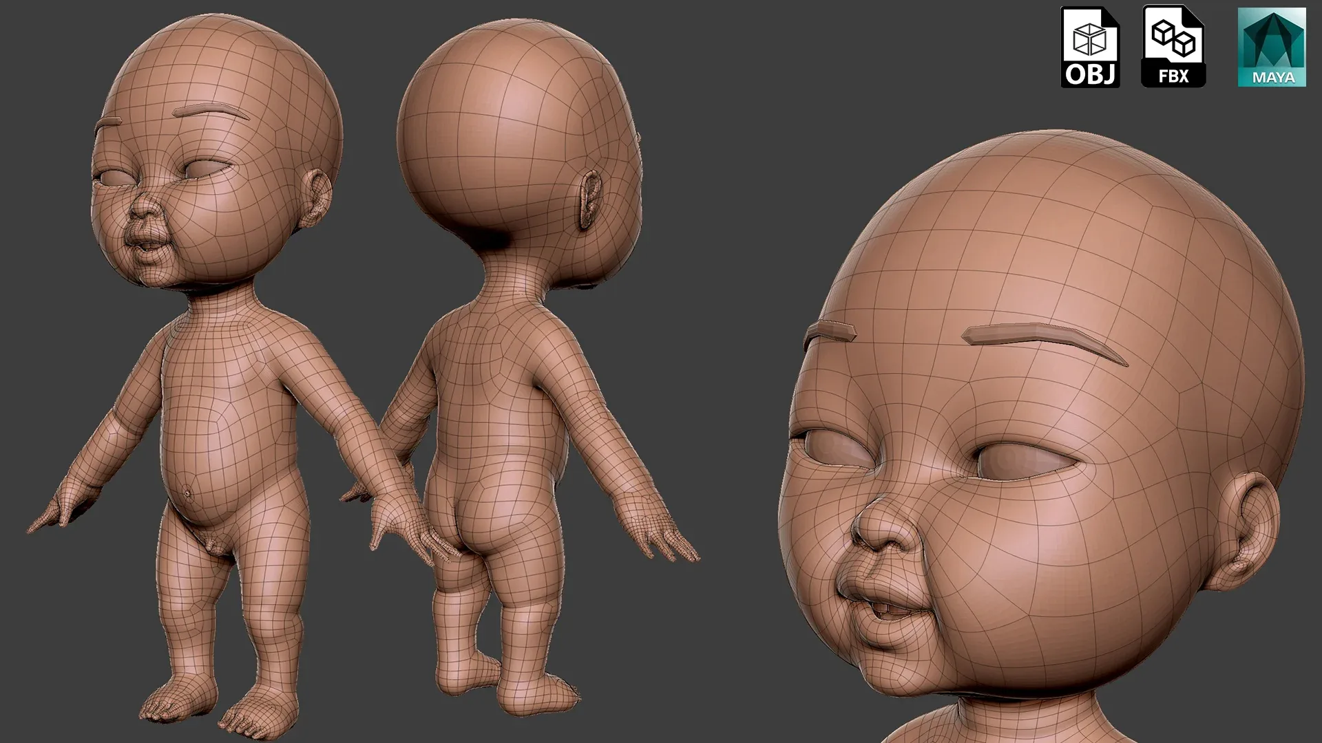 Blender- Baby Anatomy BaseMesh - Topology + UV Map