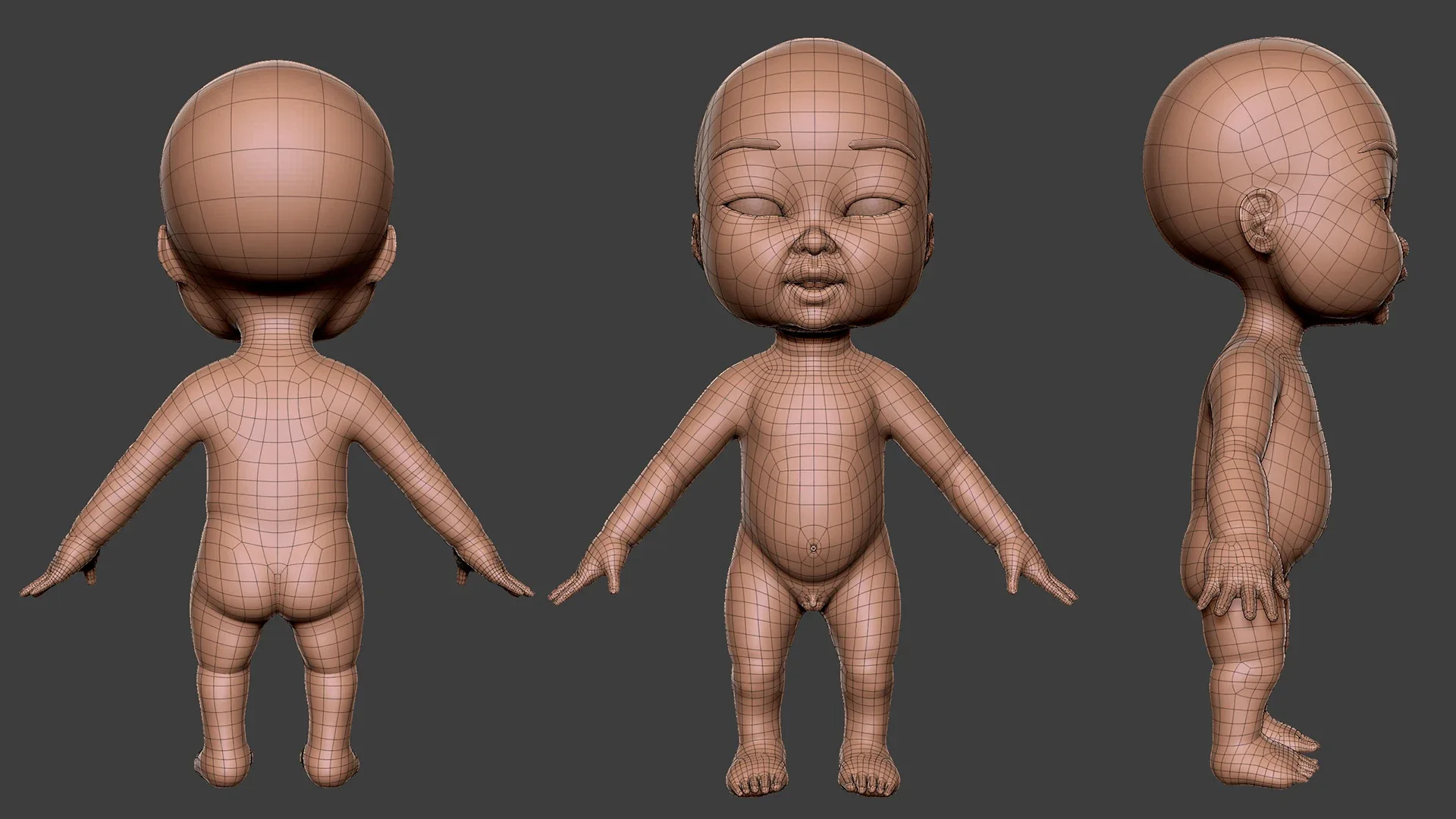 Blender- Baby Anatomy BaseMesh - Topology + UV Map