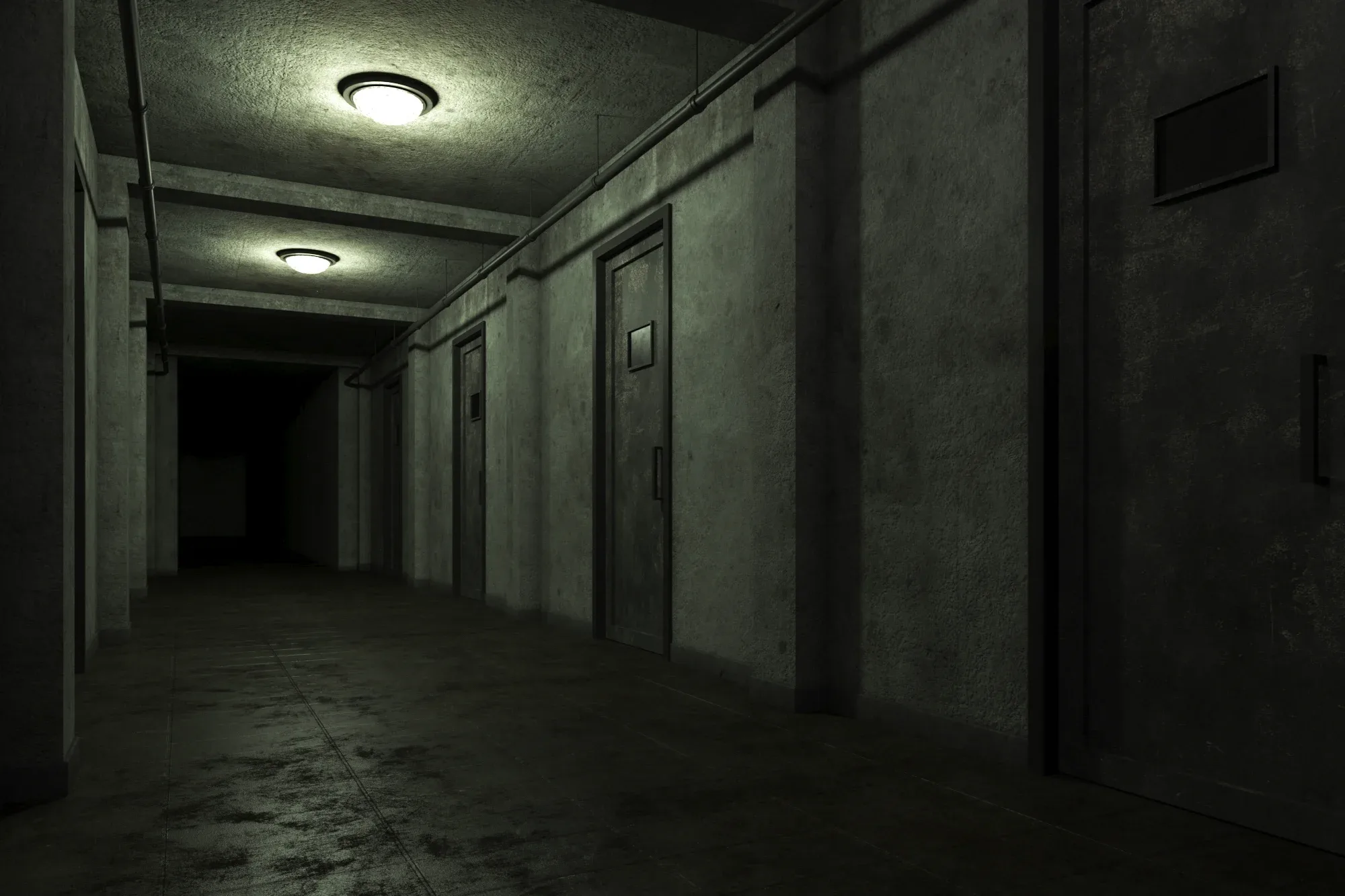 low poly old dark scary corridor 01