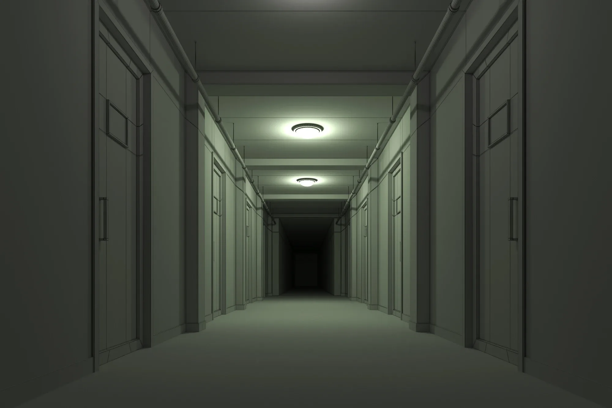 low poly old dark scary corridor 01