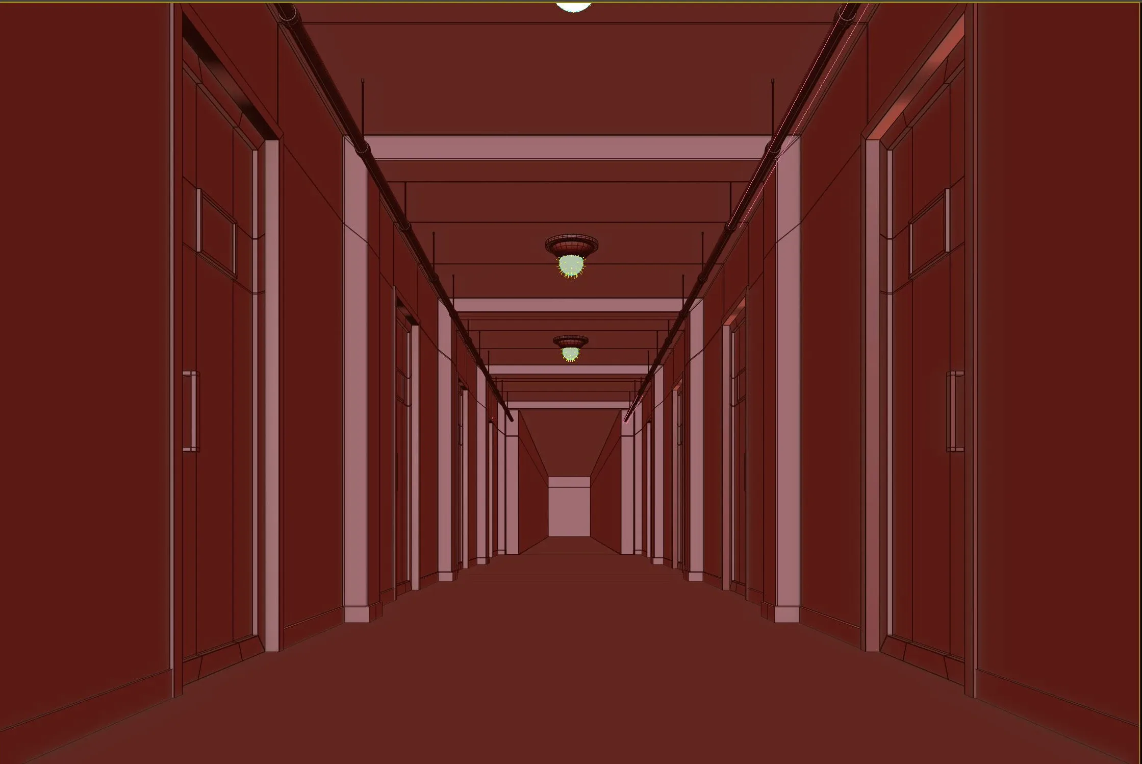 low poly old dark scary corridor 01