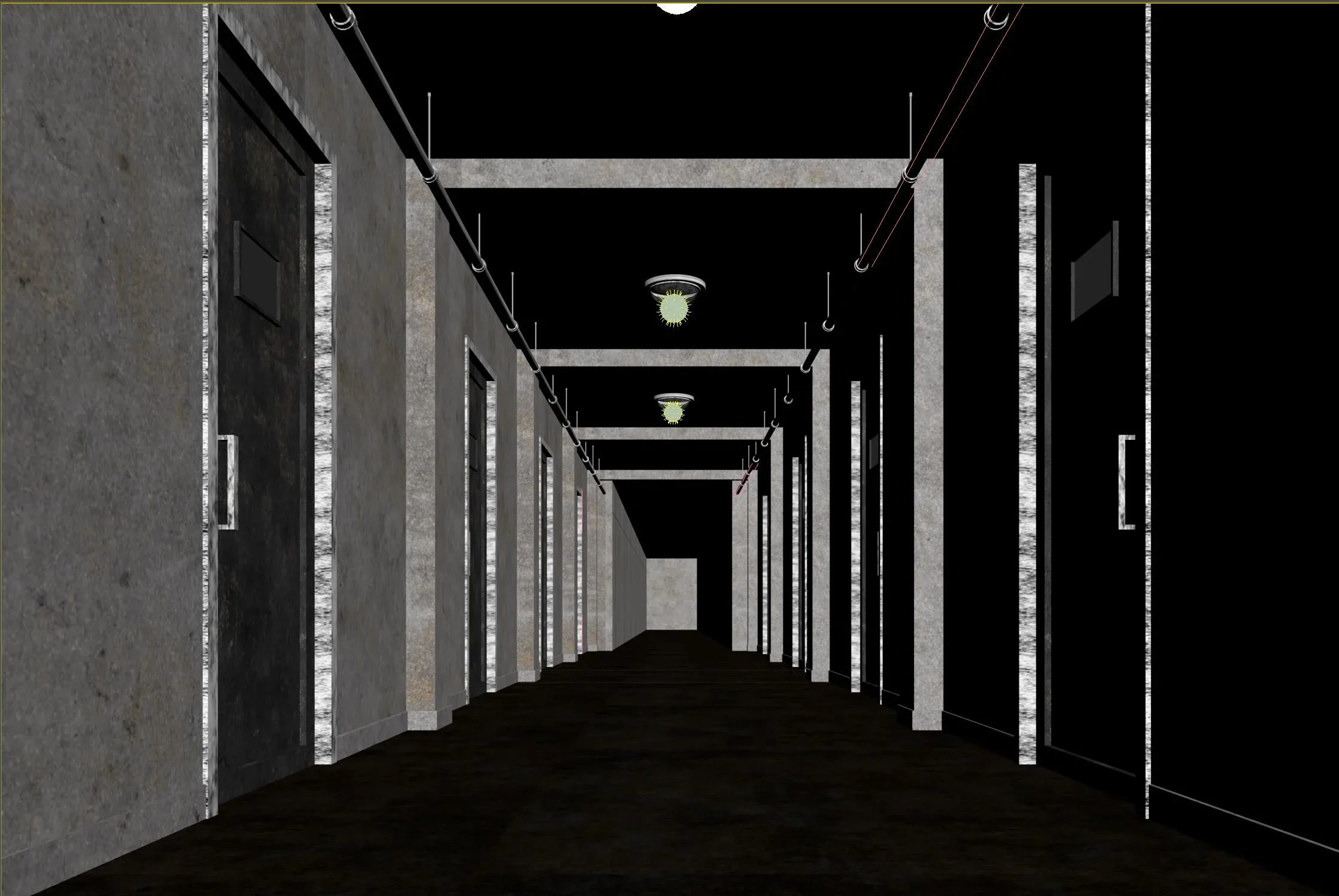 low poly old dark scary corridor 01