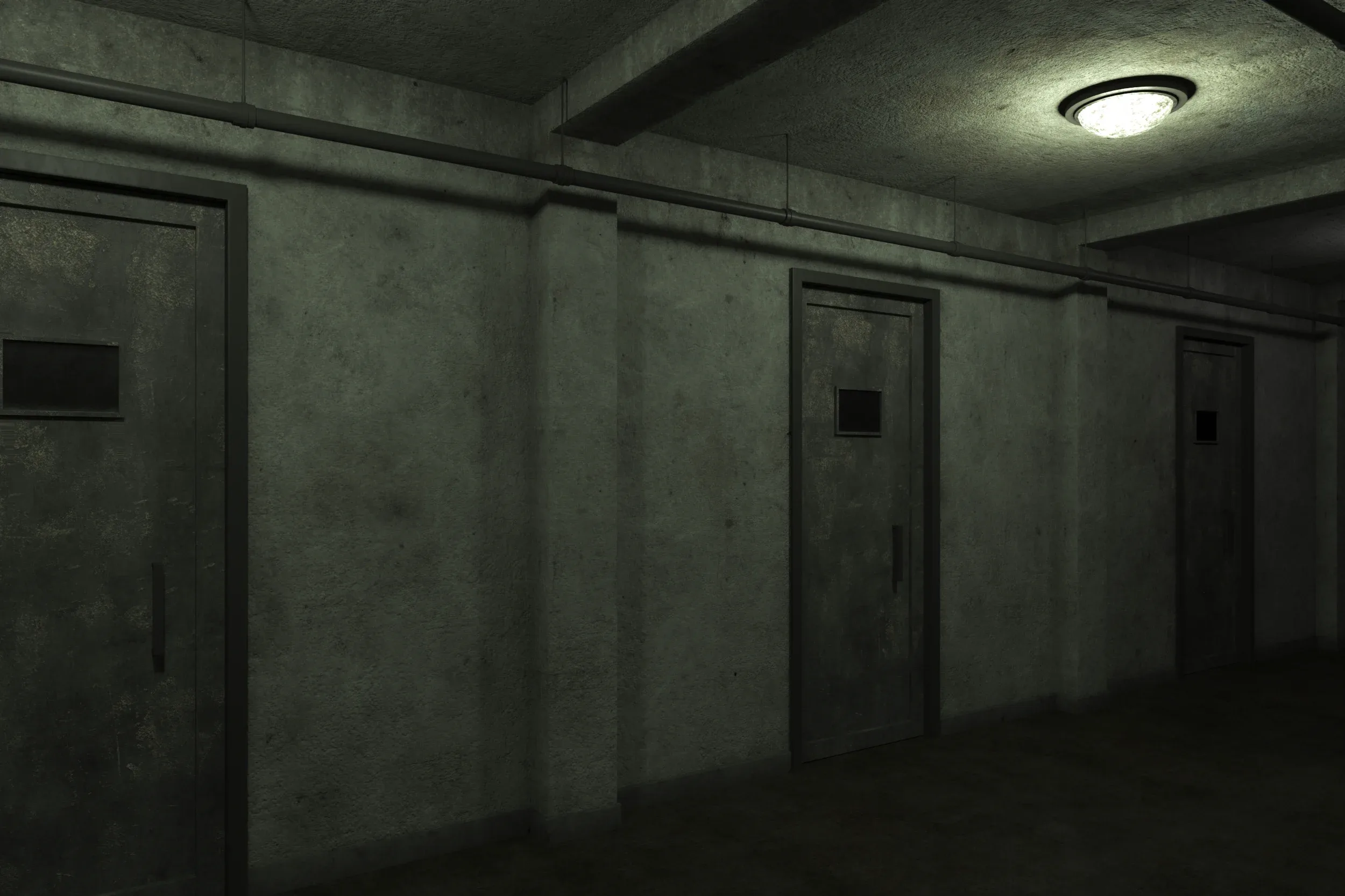 low poly old dark scary corridor 01