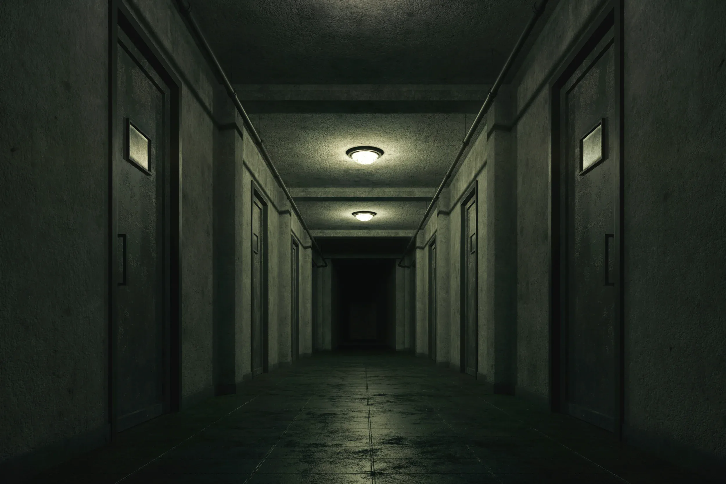 low poly old dark scary corridor 01