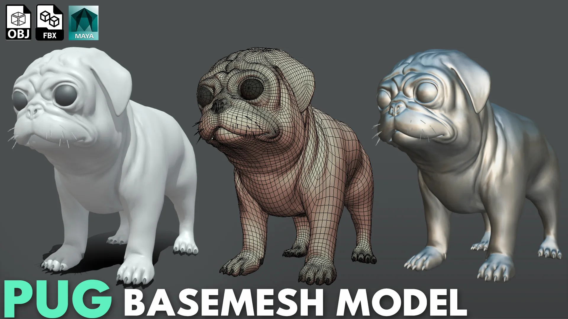 Pug Dog - Topology + UV Map