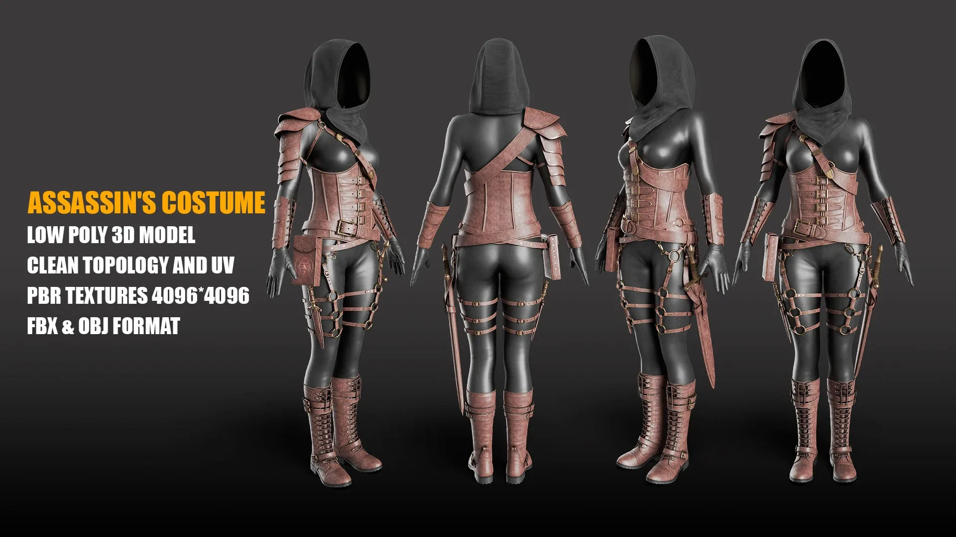 Leather Assassins Costume Low-poly 3D model PBR Textures