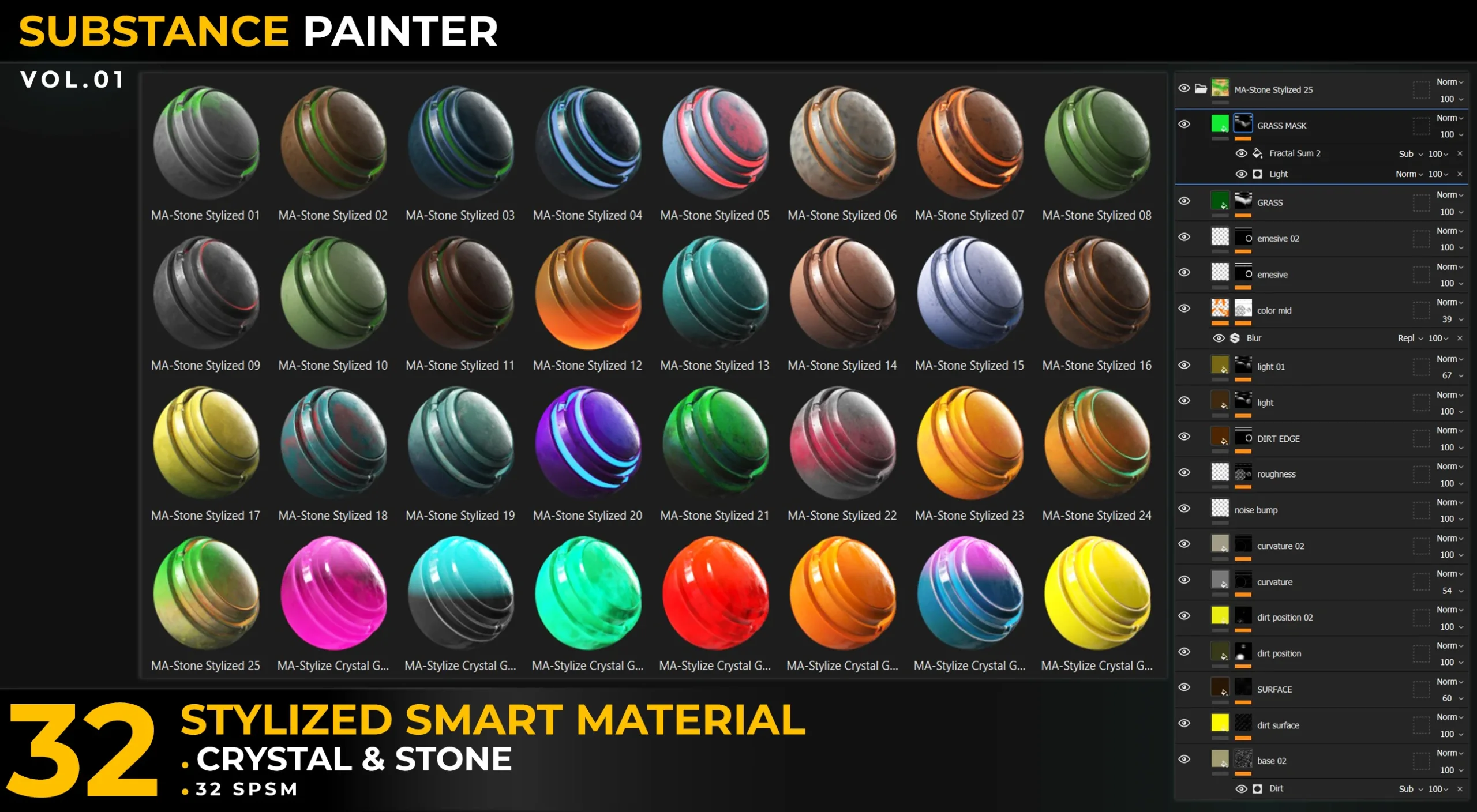 32 Stylized Smart Materials Stone & Crystal (gem) Vol 01