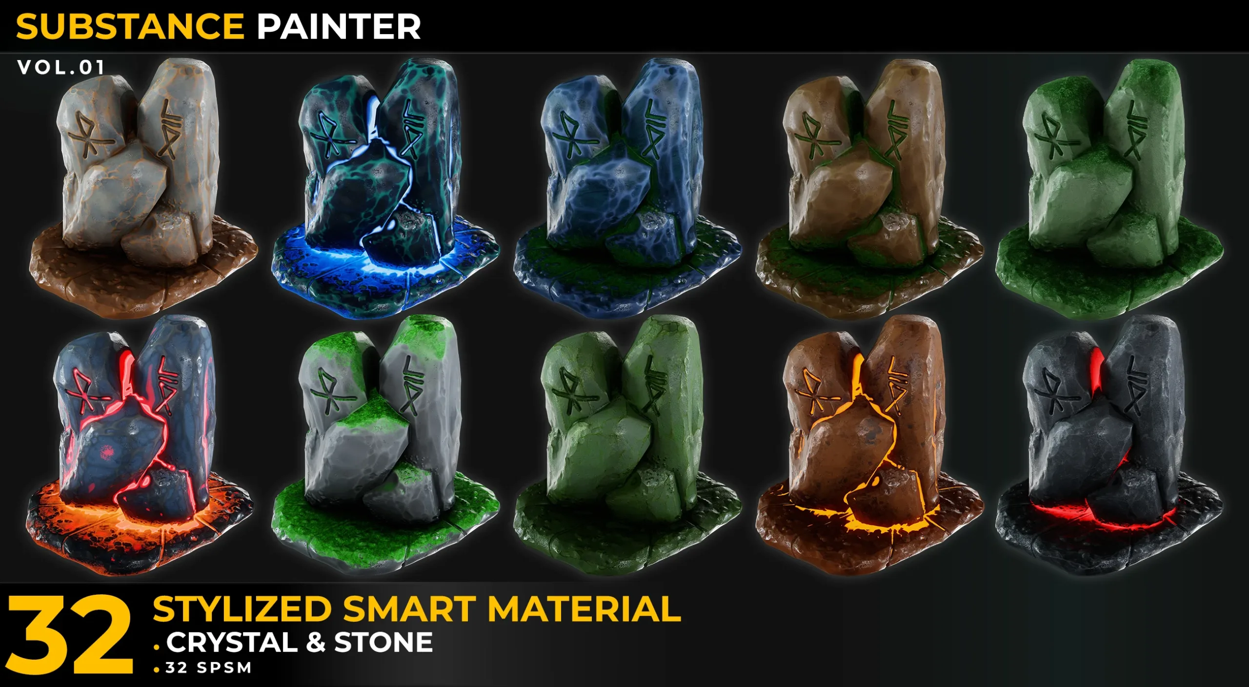 32 Stylized Smart Materials Stone & Crystal (gem) Vol 01