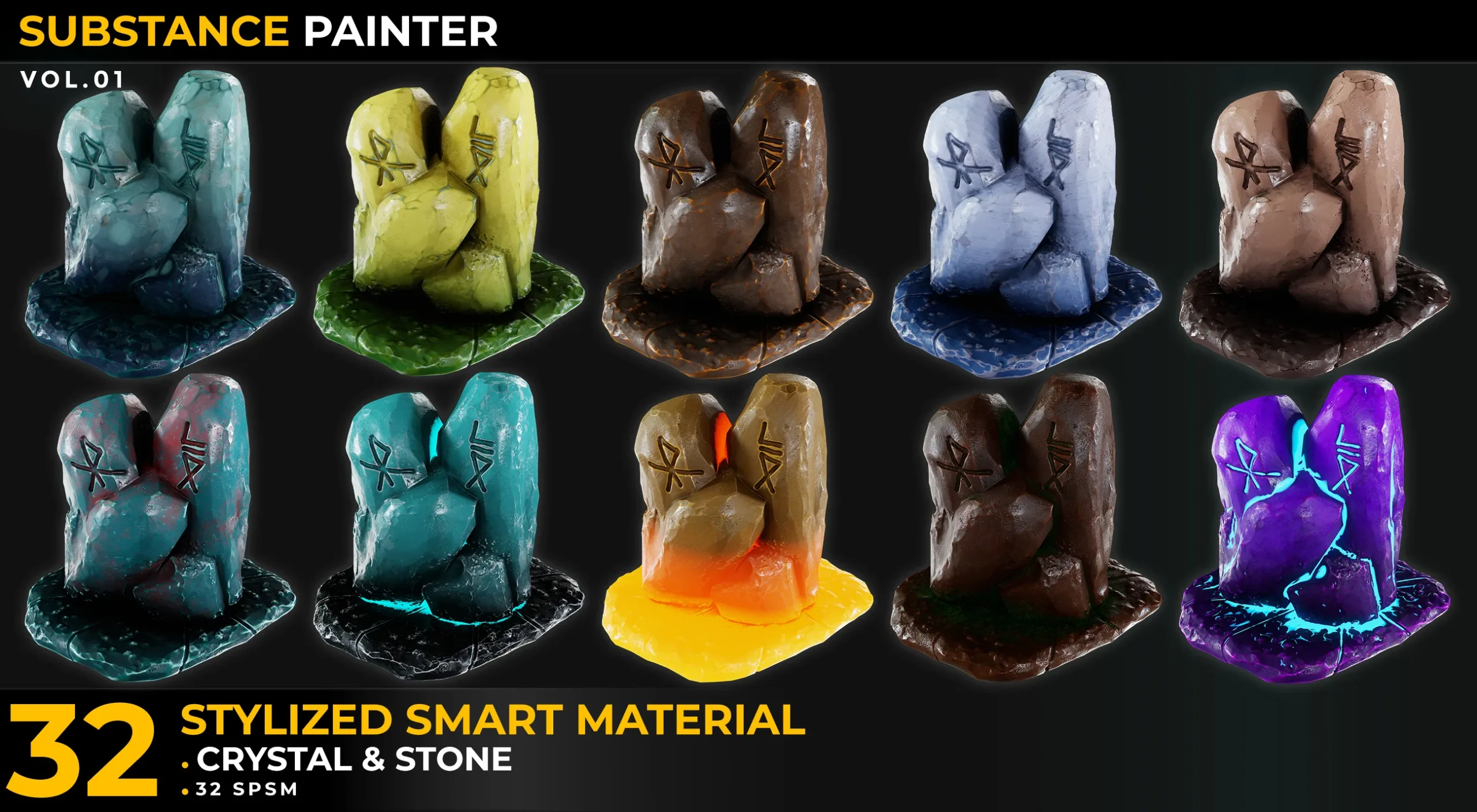 32 Stylized Smart Materials Stone & Crystal (gem) Vol 01