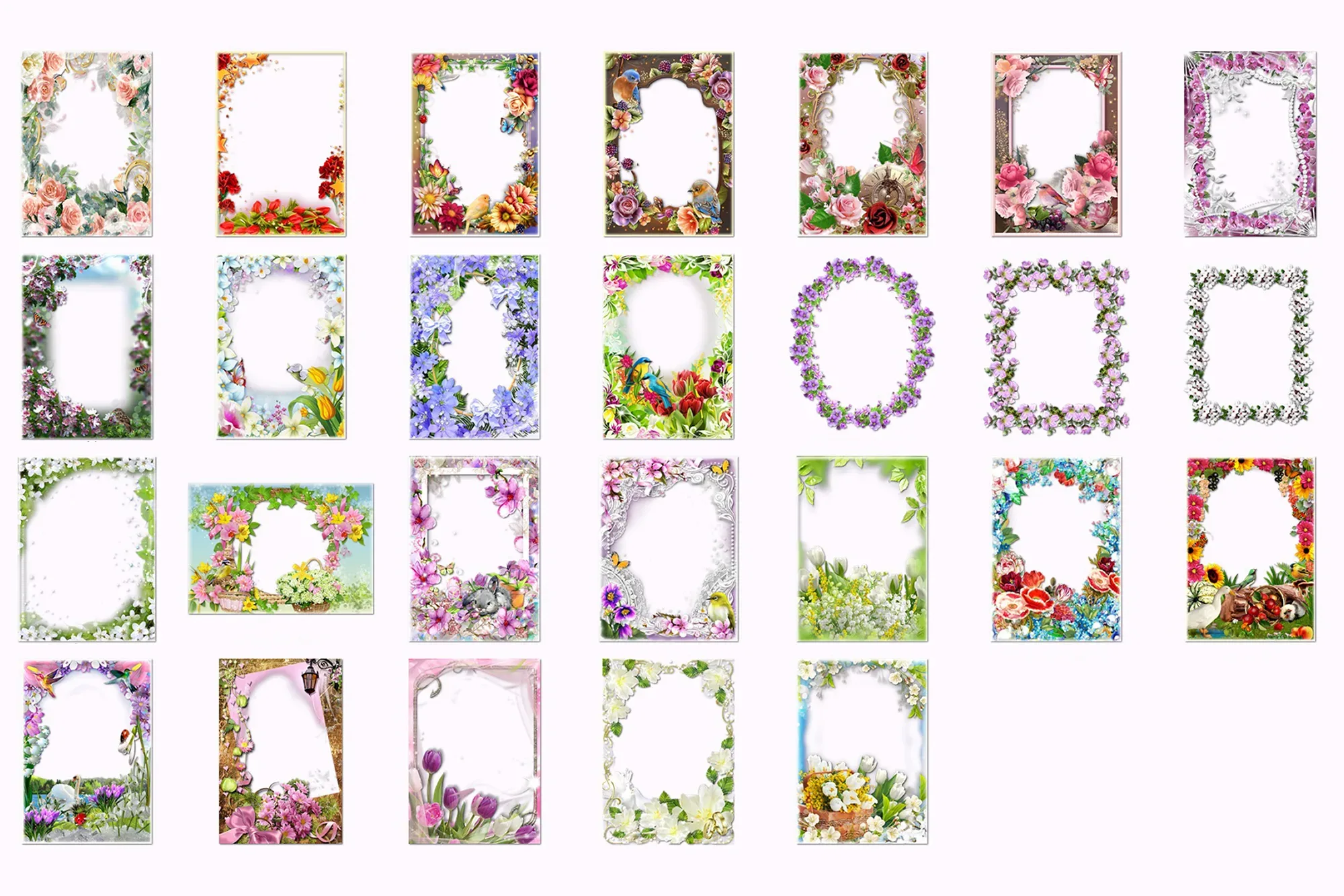 60 Flower Frames, spring flowering, summer flowers, roses, autumn, Wedding, floral clipart, romantic frame, nature, Photoshop overlay, PNG