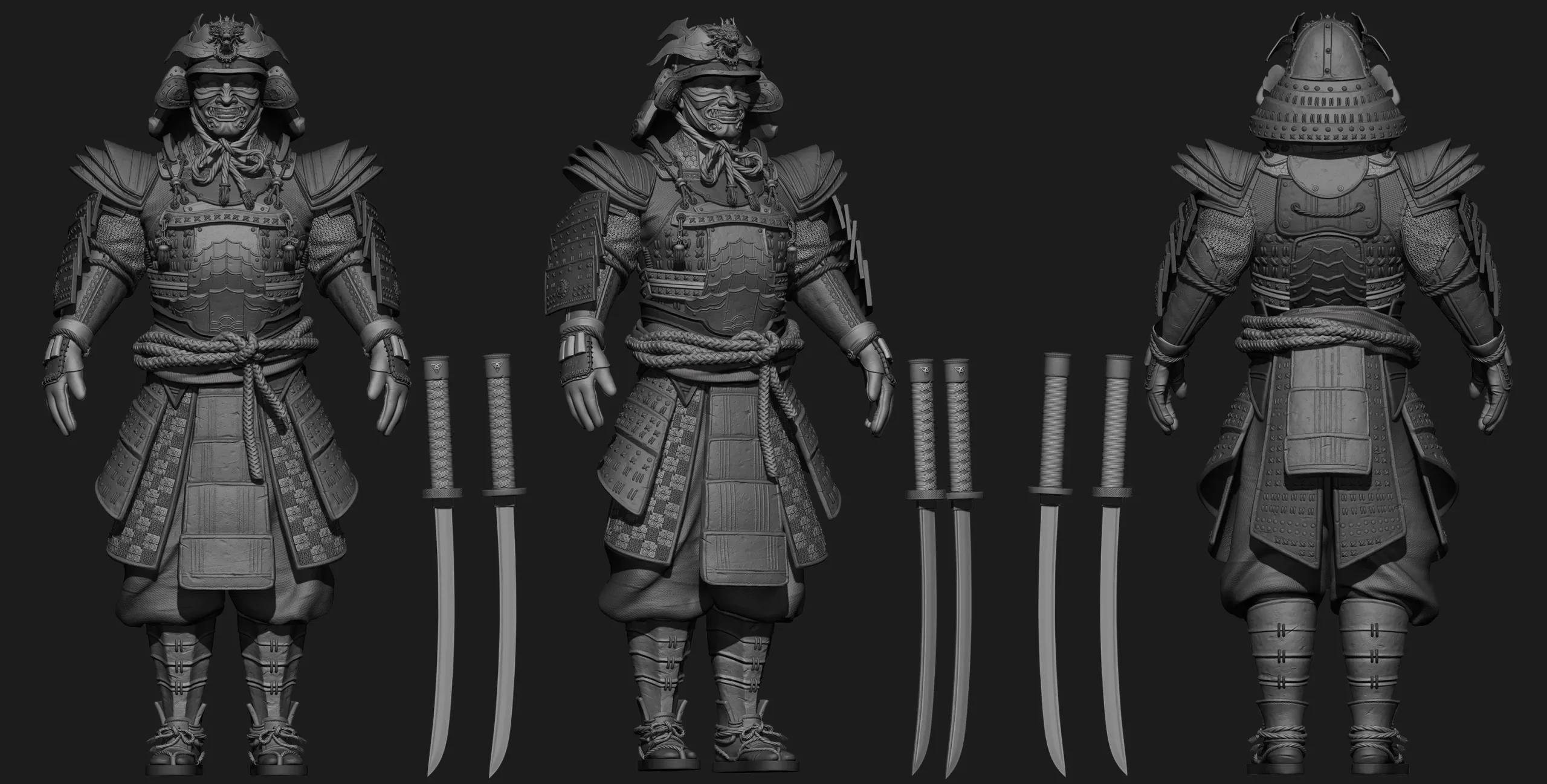 Highpoly Samurai Character Sculpted in Zbrush 2019 Highpoly