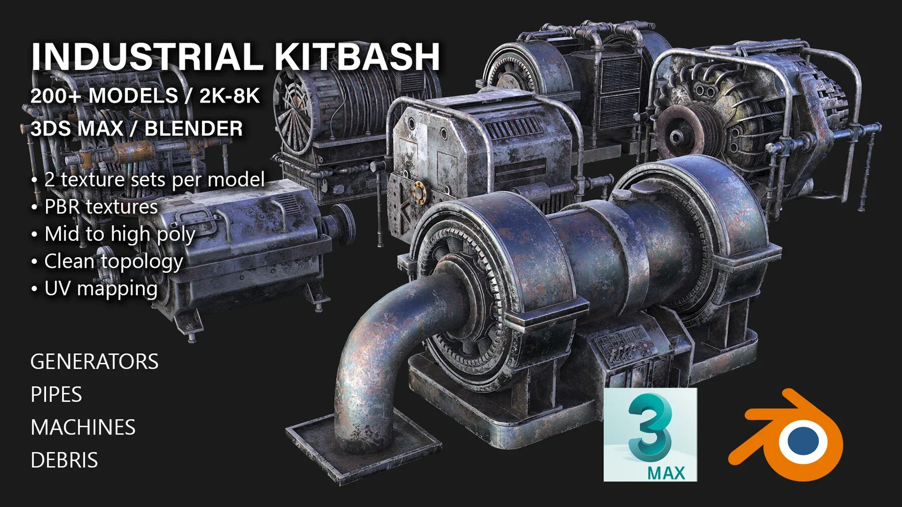 PBR Industrial Kitbash V2 - 200+ Models (Free Sample)