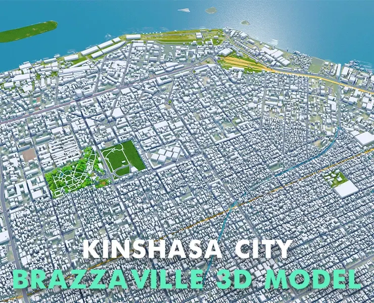 Kinshasa city Brazzaville Dr Congo 3d model 45km