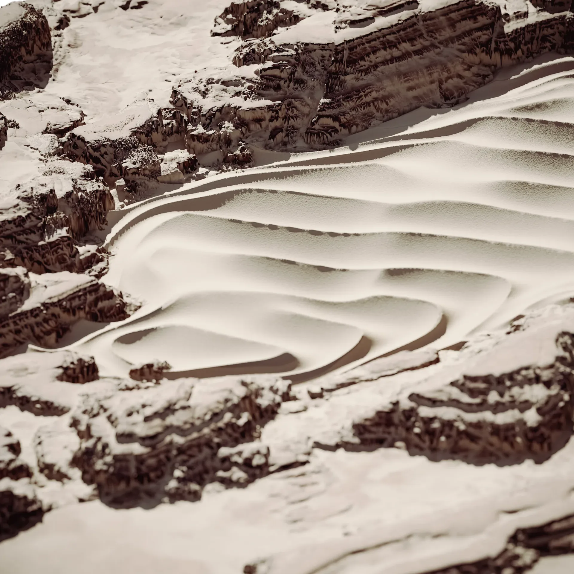 Layered Desert Sand Dunes and Rocks Terrain